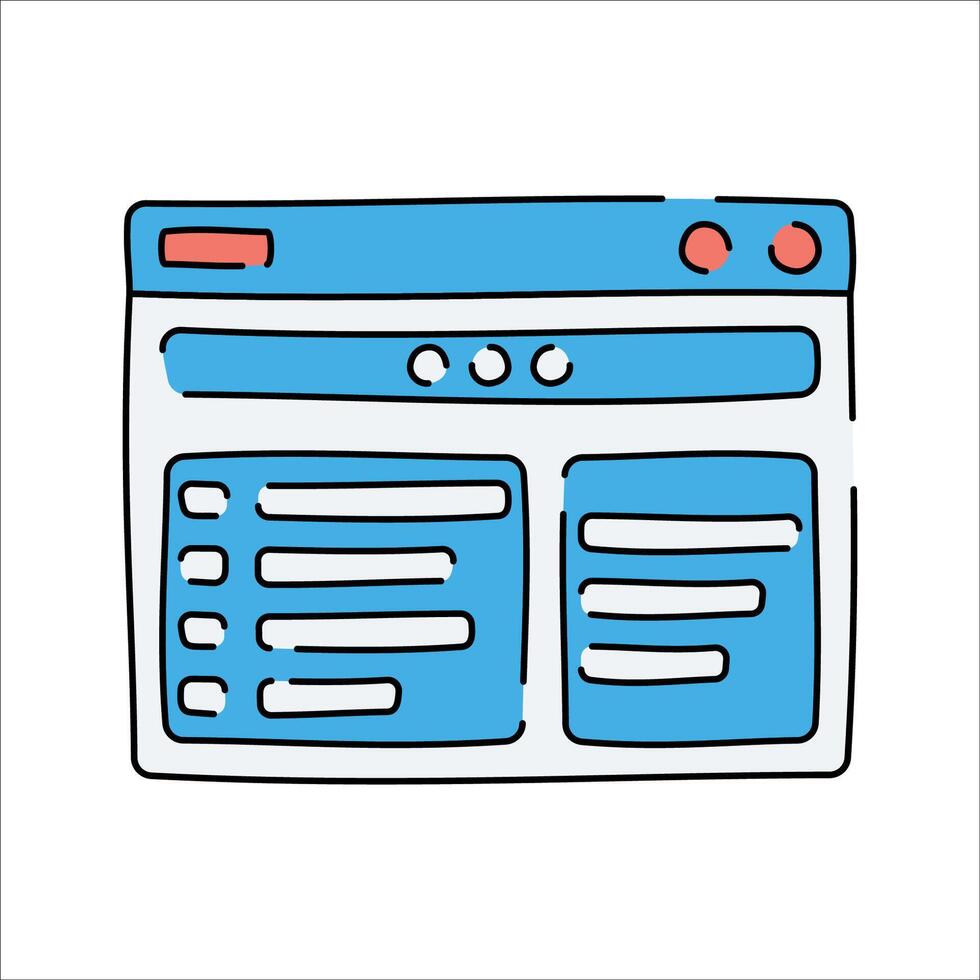 Website Dashboard, A structured webpage displaying navigation menus and content sections, representing a website interface. vector