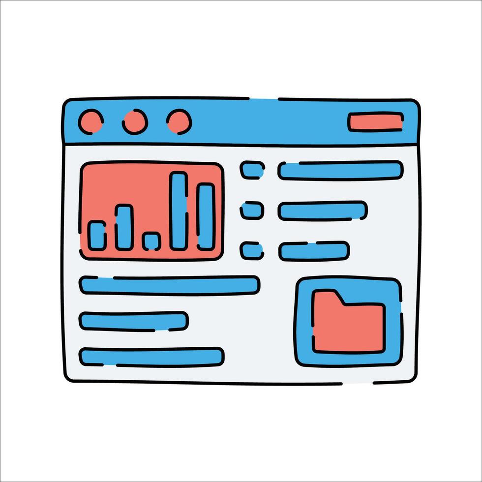 Analytics Dashboard, A browser window displaying graphs and charts, representing website analytics or data tracking. vector