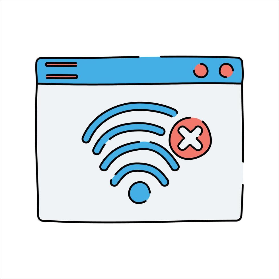 No Internet Connection, A browser window with a disconnected WiFi icon, indicating a lost internet connection. vector