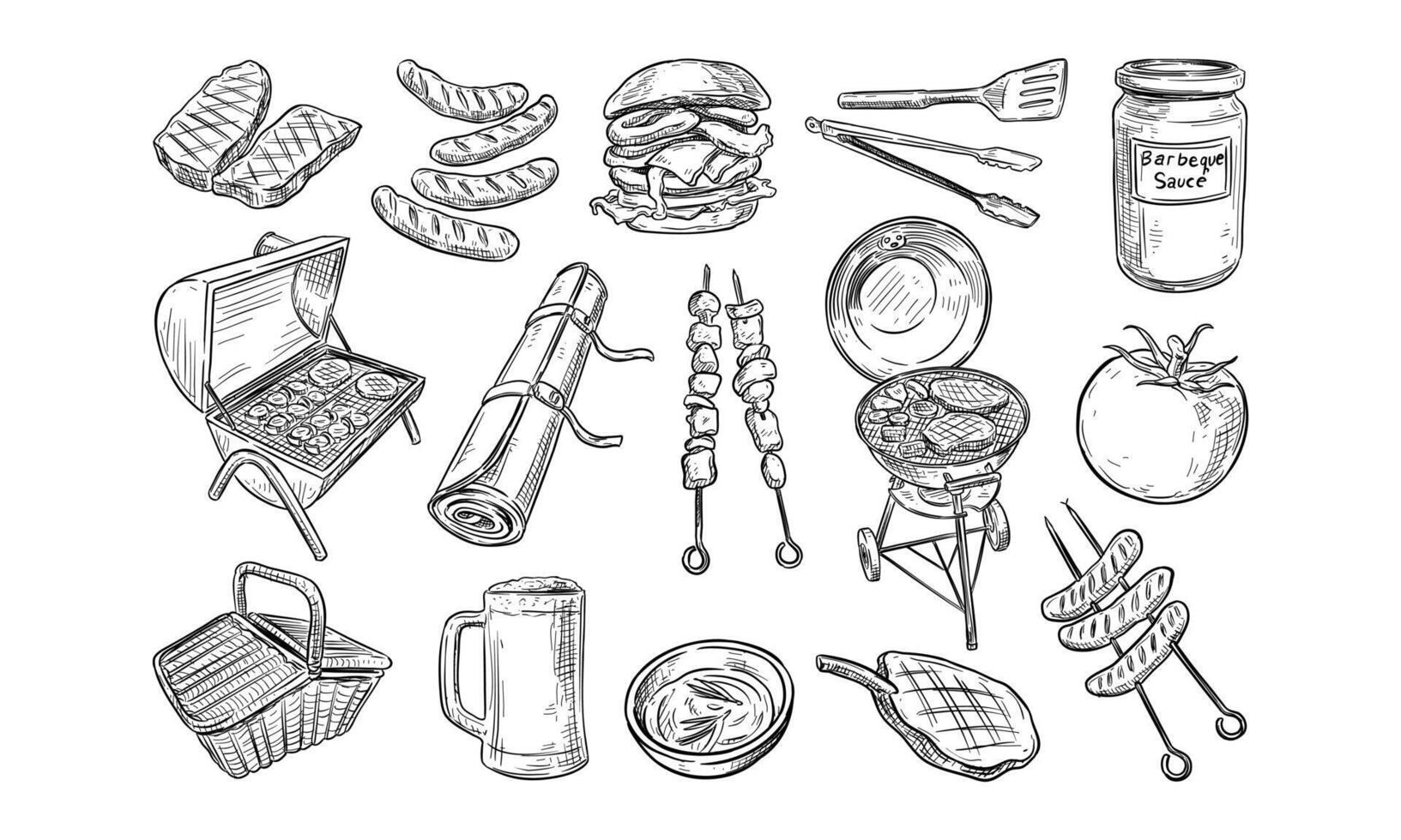 barbeque handdrawn collection vector