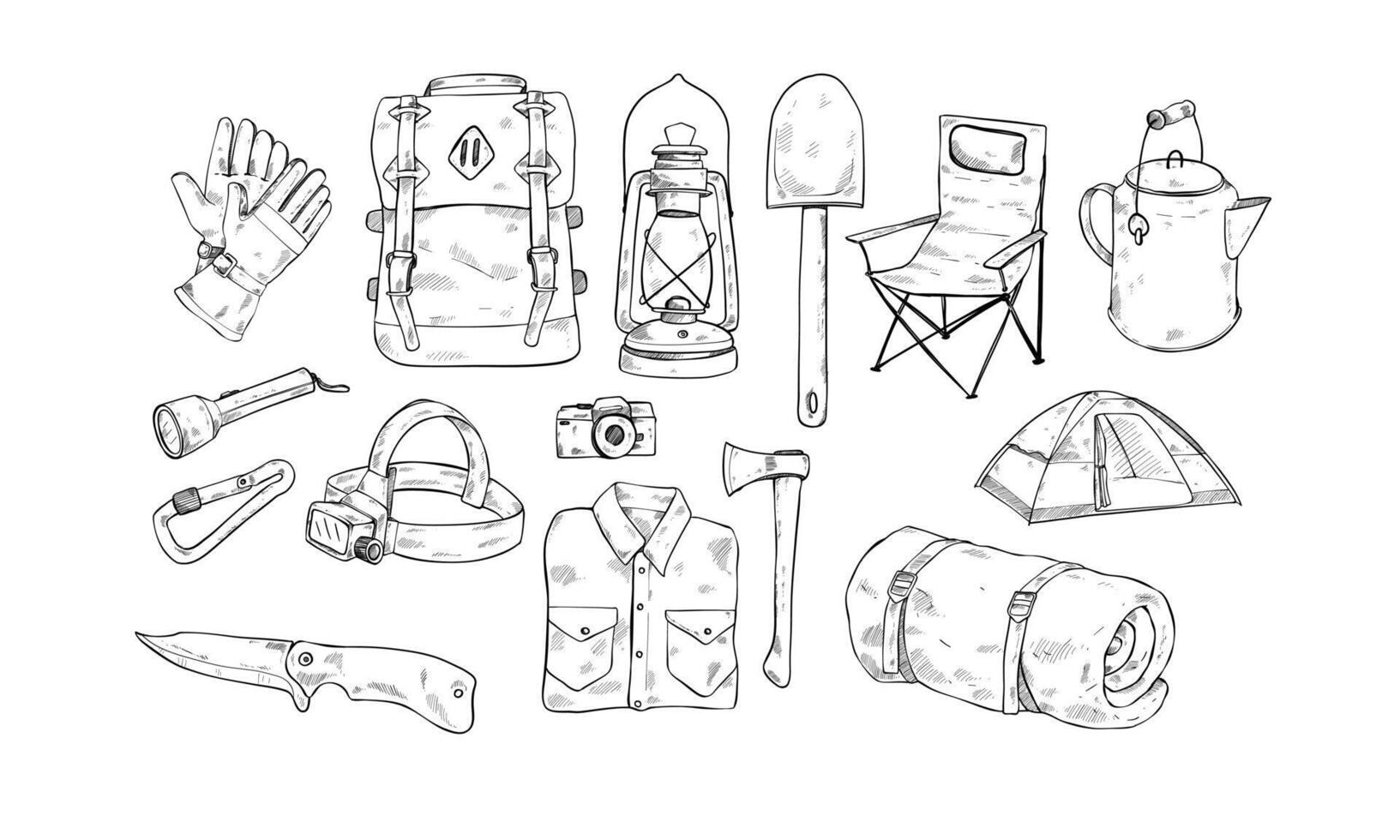 camping adventure handdrawn collection vector
