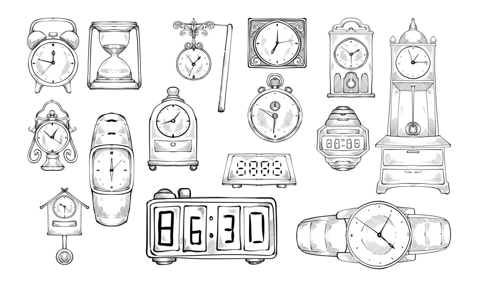 clock alert handdrawn collection vector