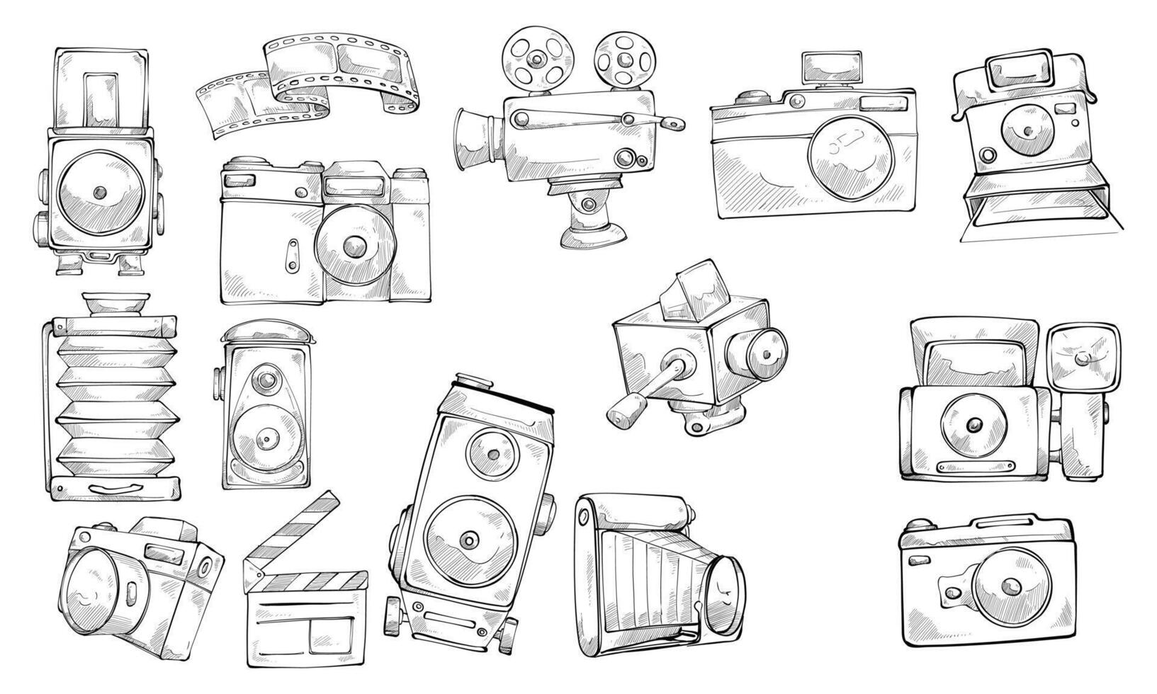 old camera handdrawn collection vector
