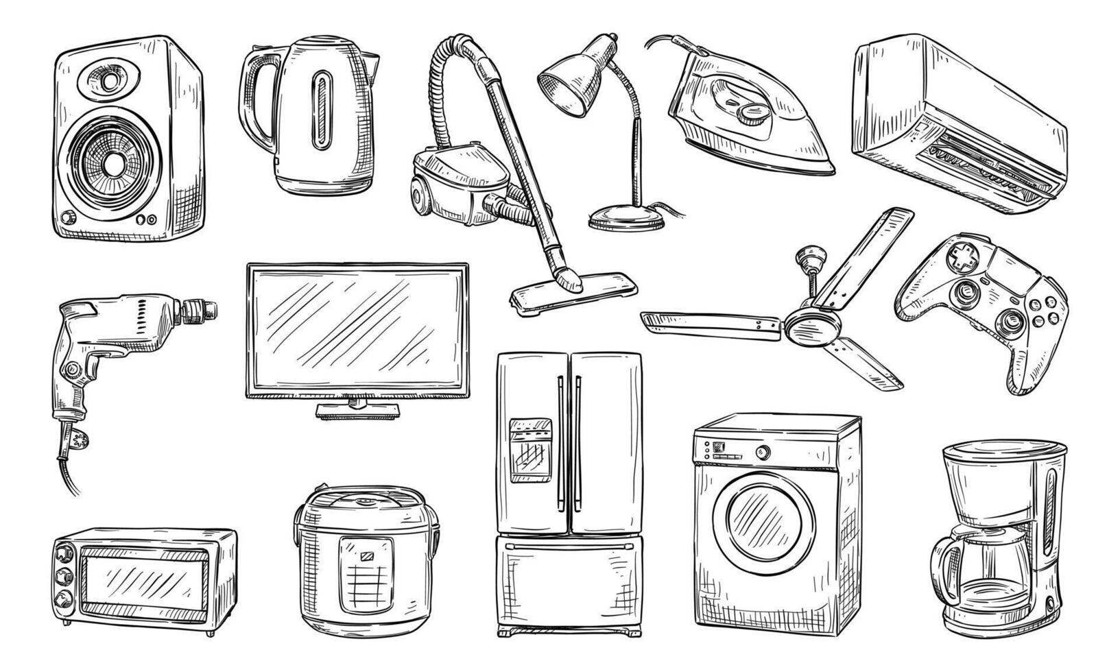 modern household appliances handdrawn collection vector