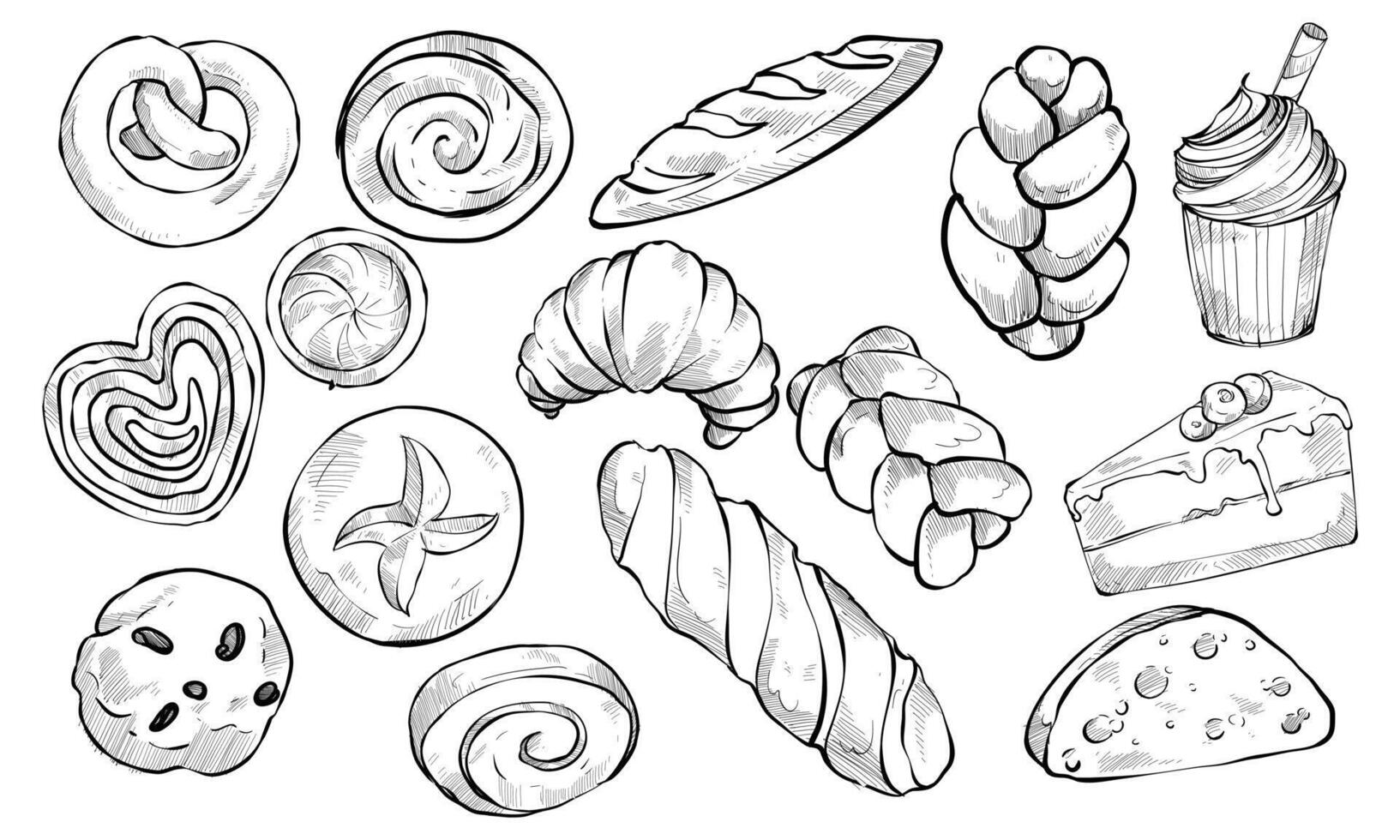 snack pastry handdrawn collection vector