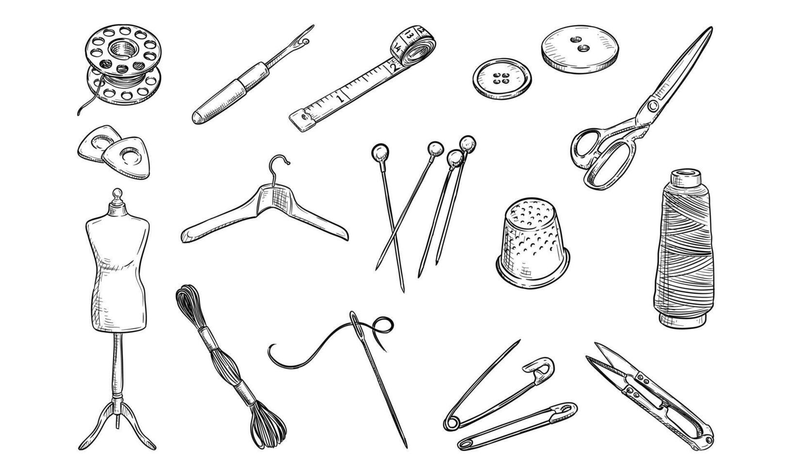 sewing Thread equipment handdrawn collection vector