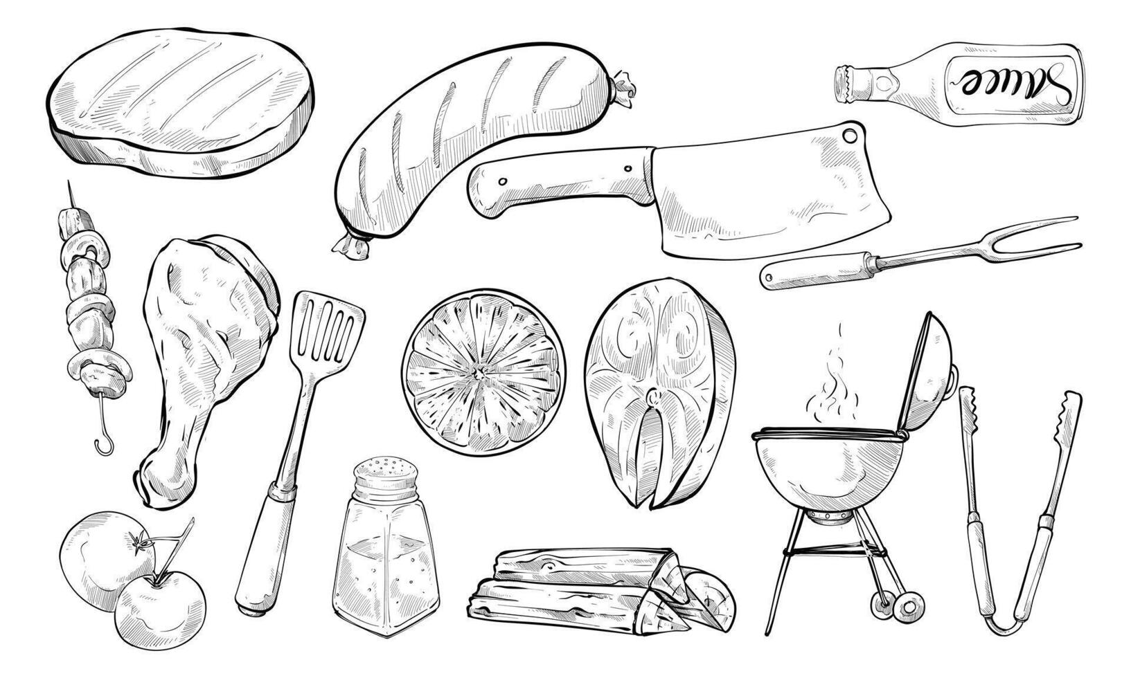 steak barbeque handdrawn collection vector