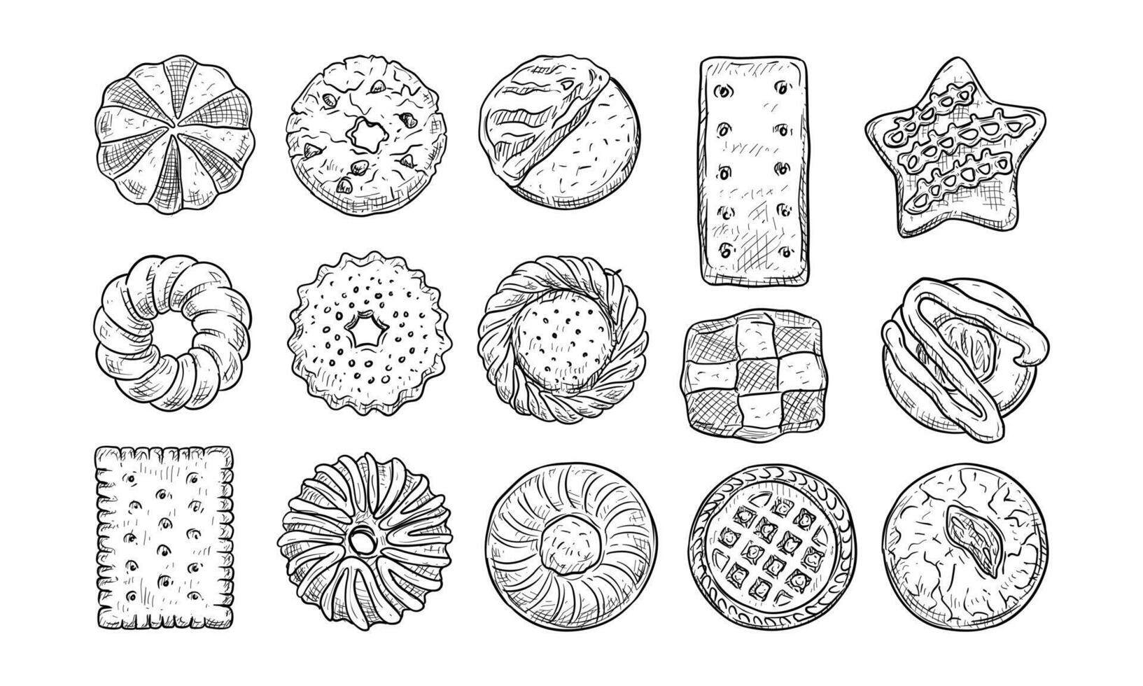 cookies biscuit handdrawn collection vector