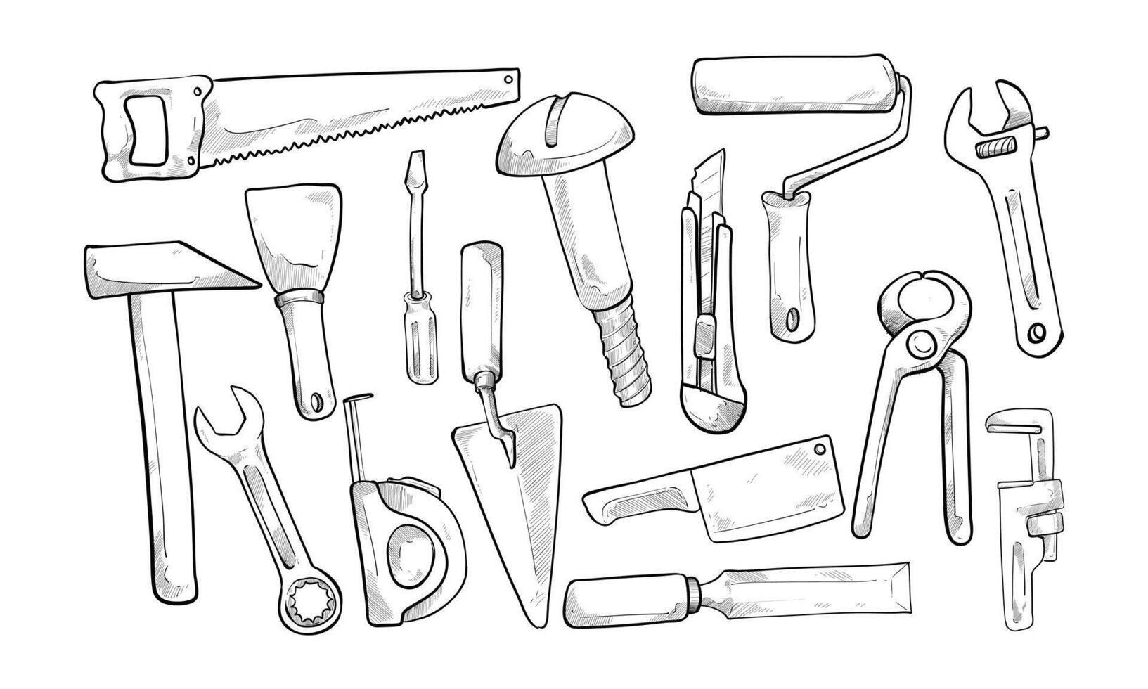 building repair tools handdrawn collection vector