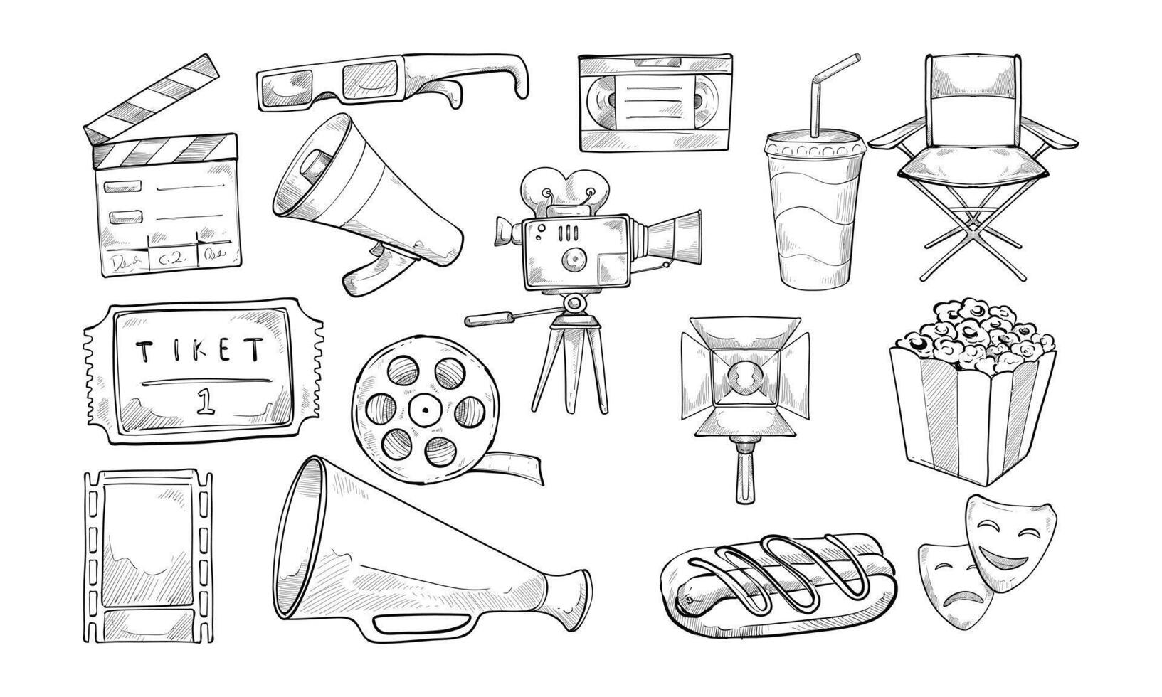 cinema entertainment handdrawn collection vector