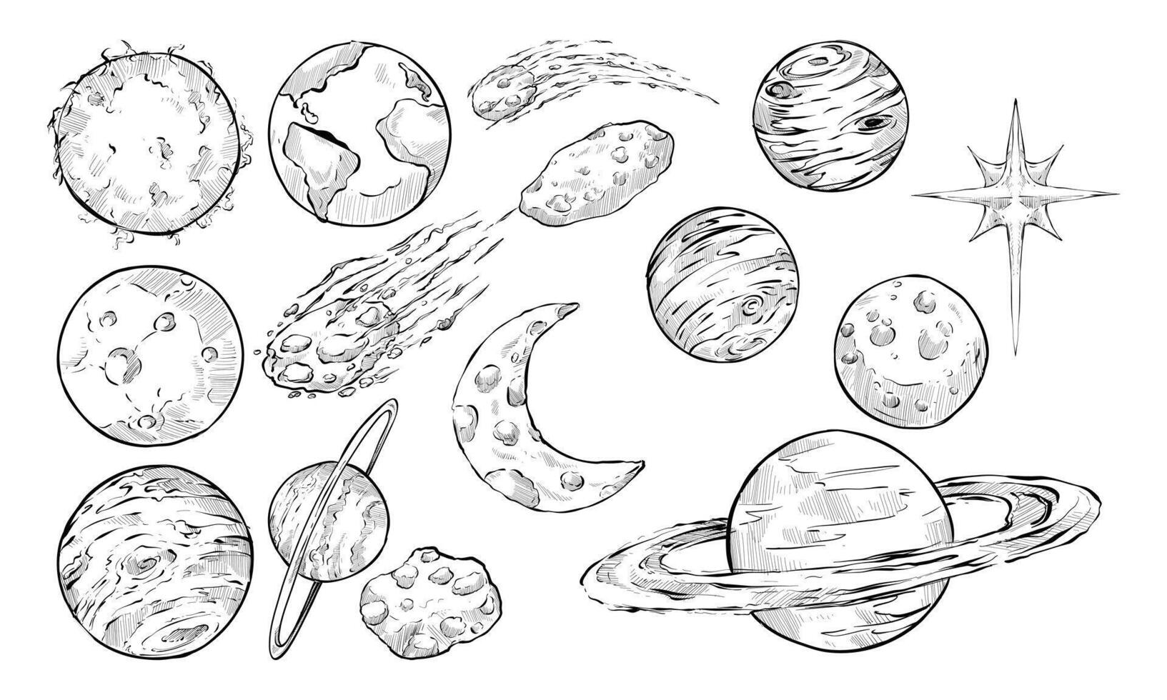 cosmos space planet handdrawn collection vector