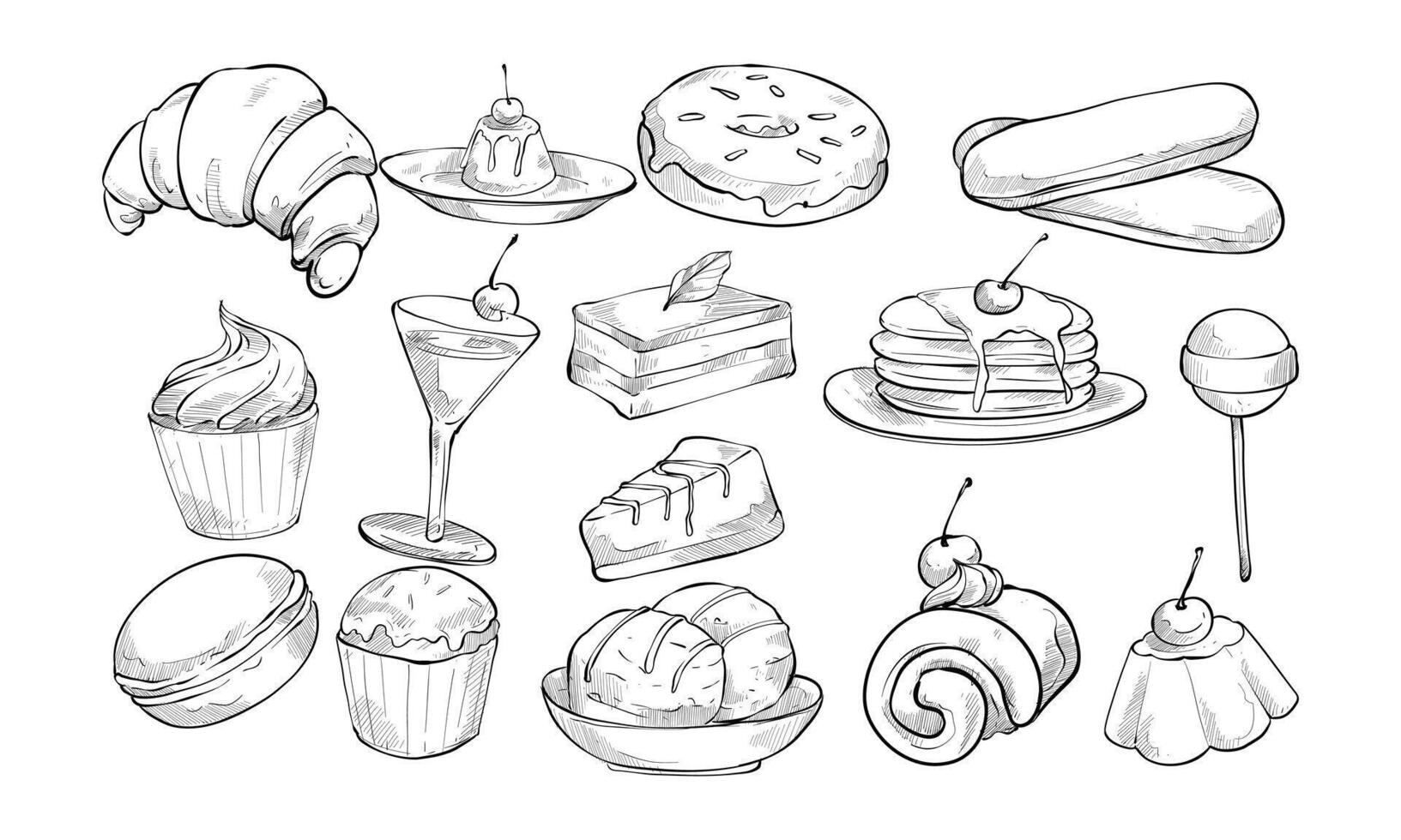 party sweet food handdrawn collection vector