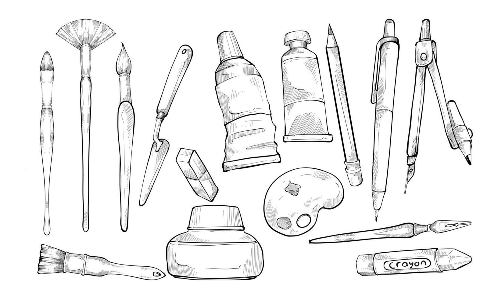 creative art tools handdrawn collection vector