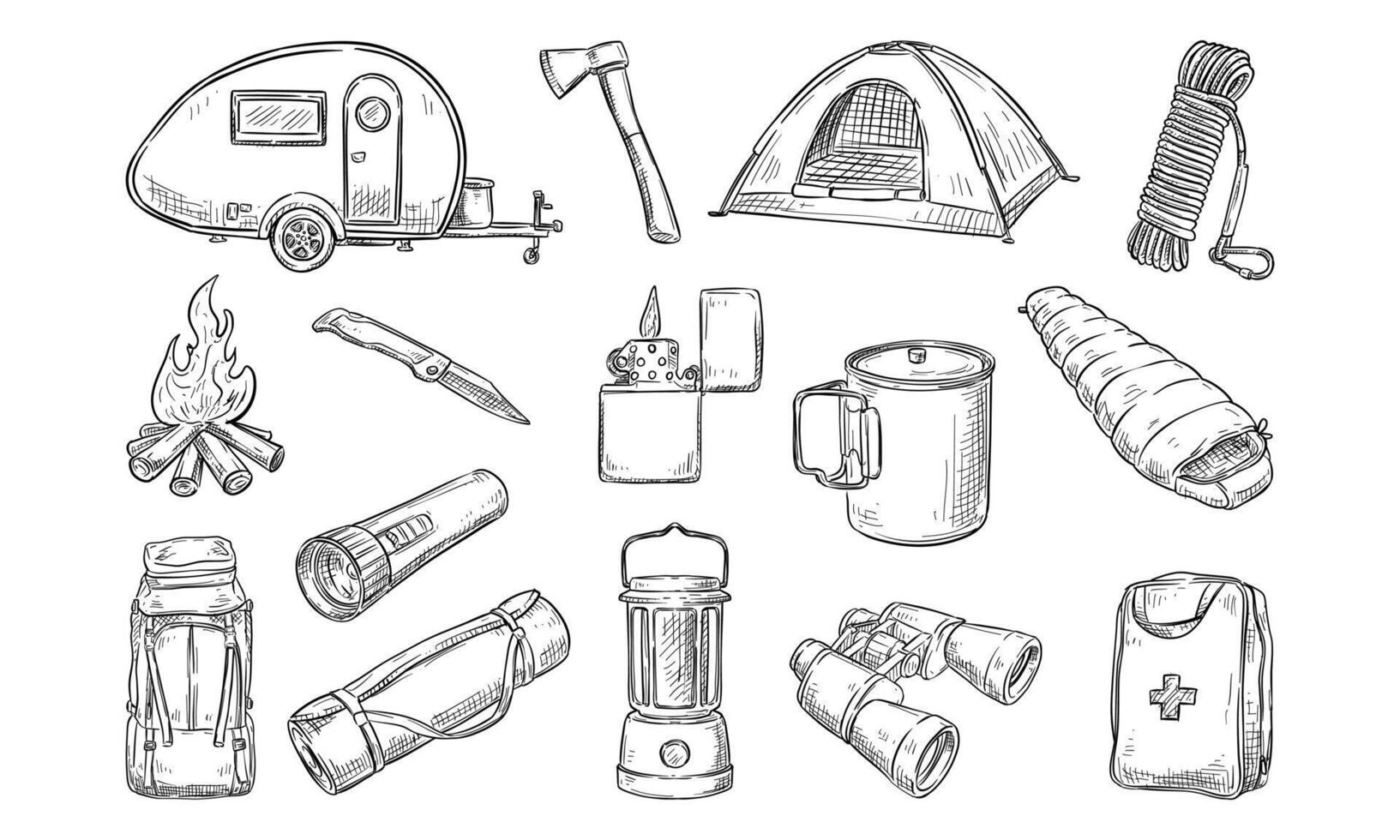 camping van handdrawn collection vector