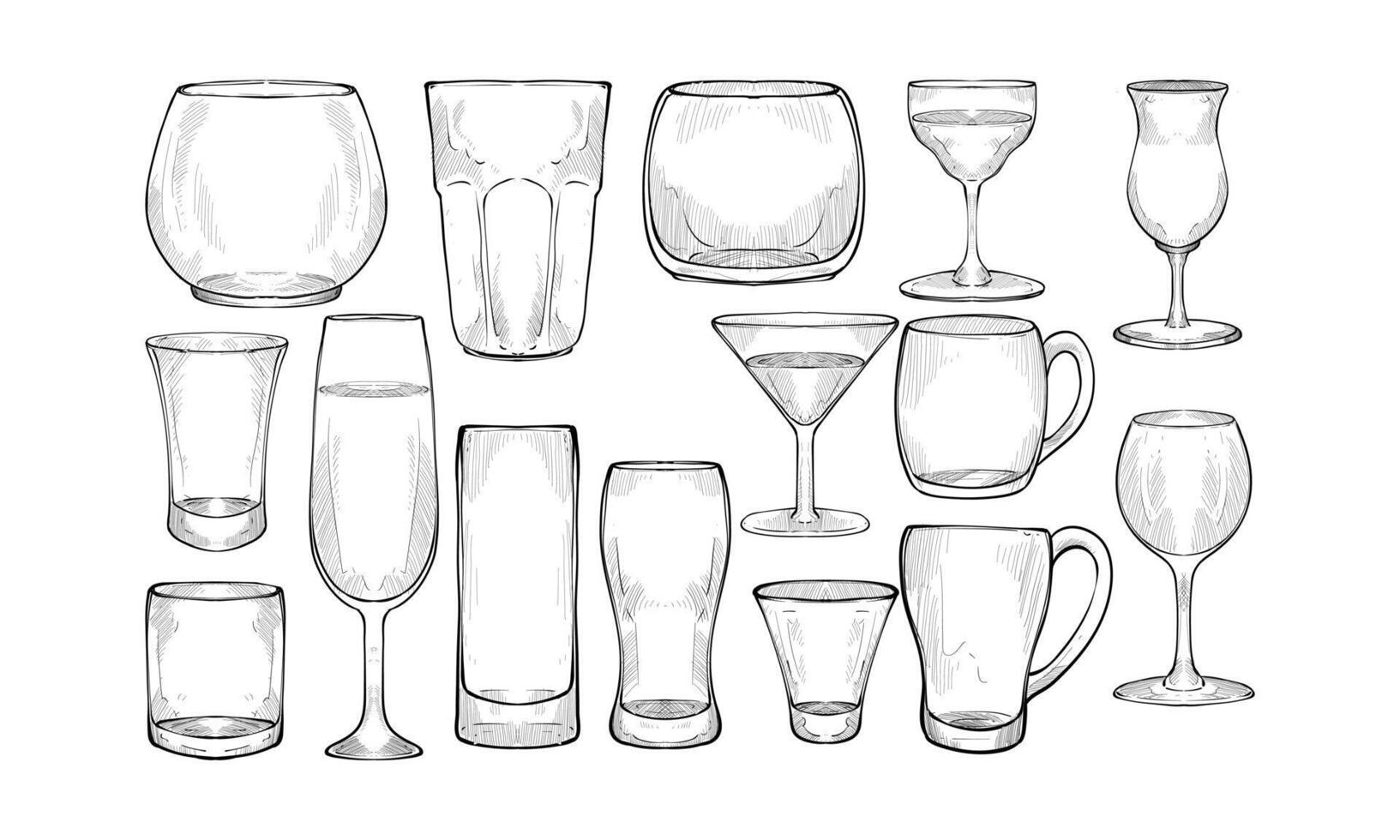 water drinking glass handdrawn collection vector