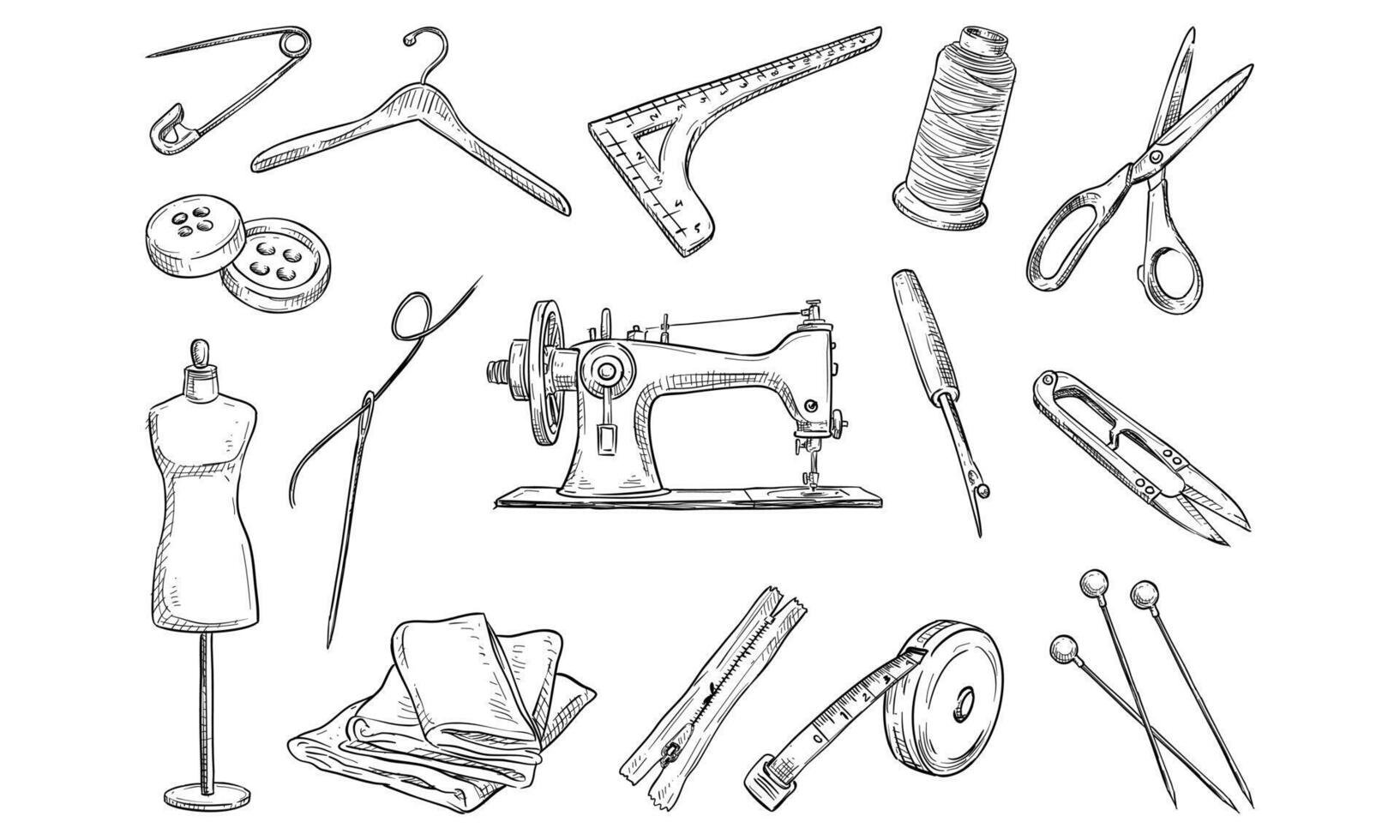 sewing fabric handdrawn collection vector