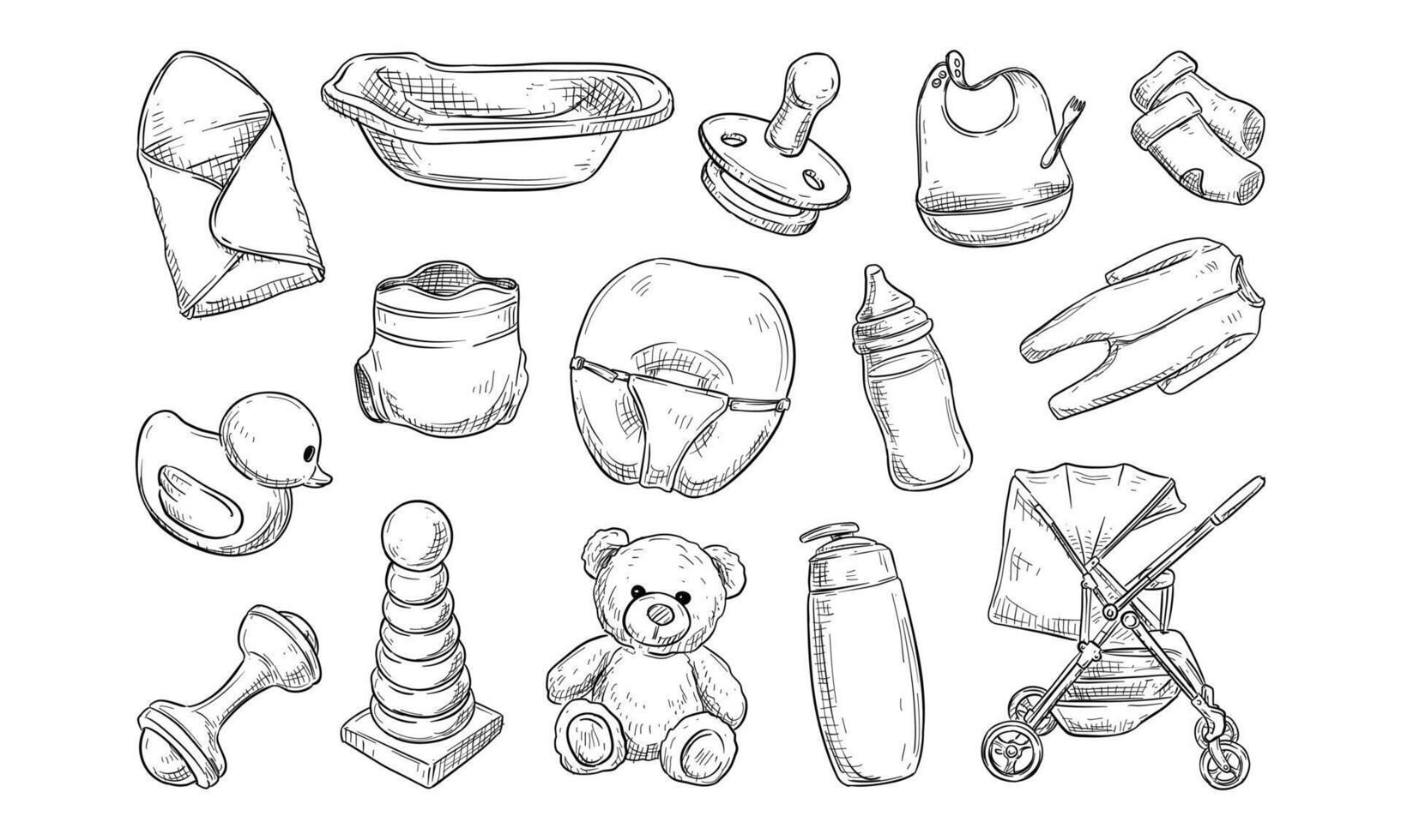 things of baby handdrawn collection vector