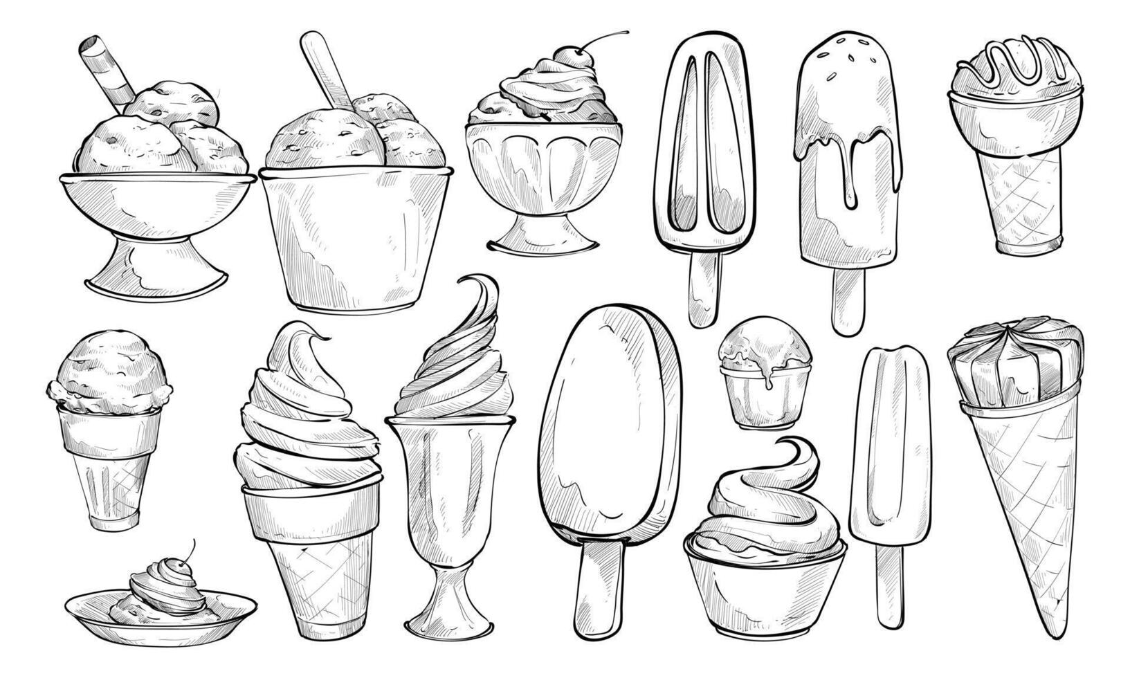 flavor ice cream handdrawn collection vector