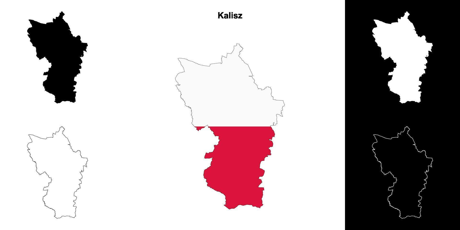 Kalisz county outline map set vector
