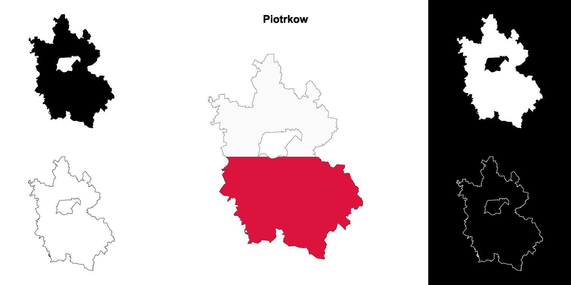 Piotrkow county outline map set vector