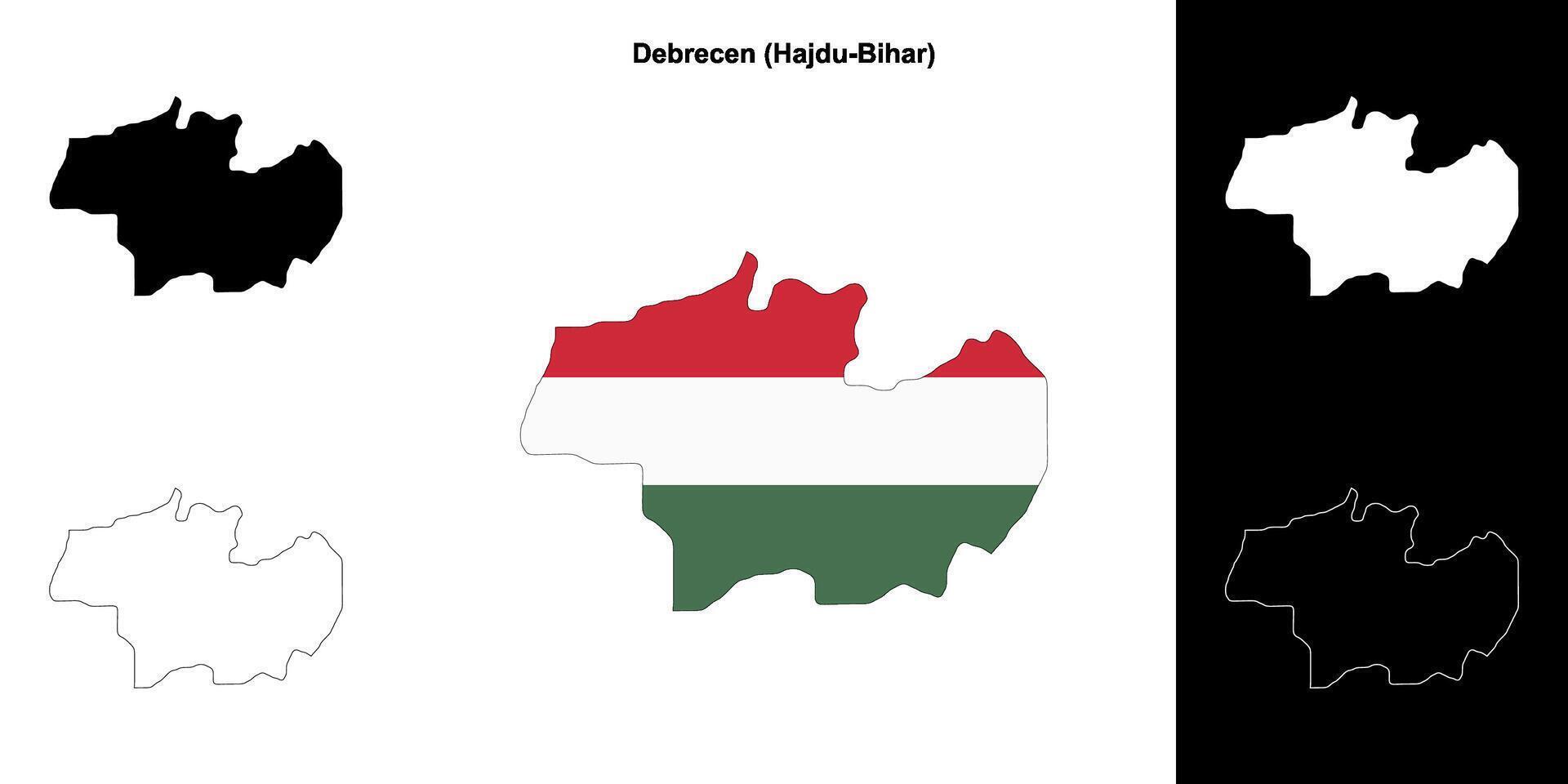 Debrecen district outline map set vector
