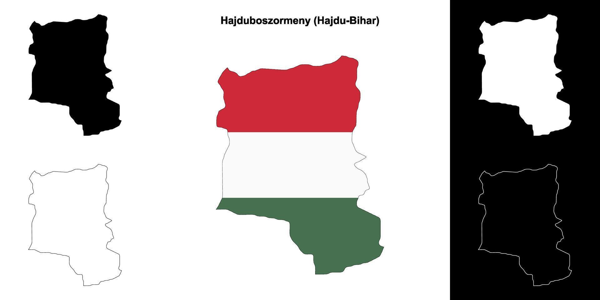 Hajduboszormeny district outline map set vector