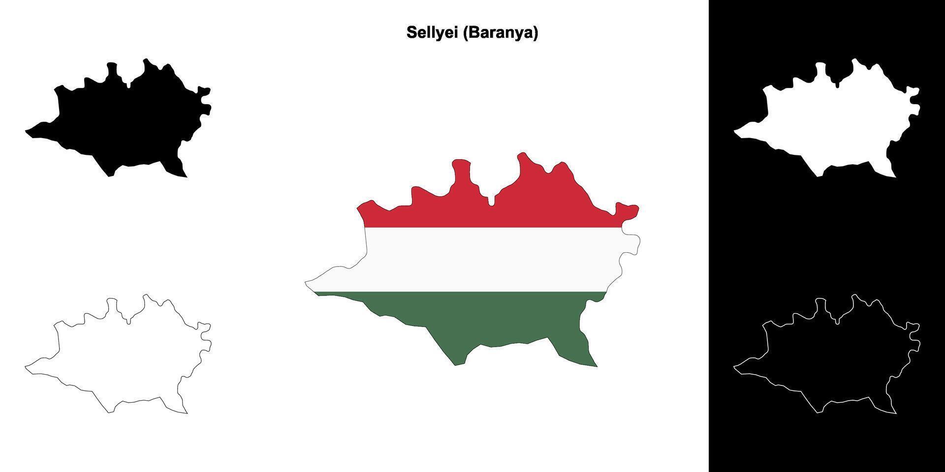 Sellyei district outline map set vector