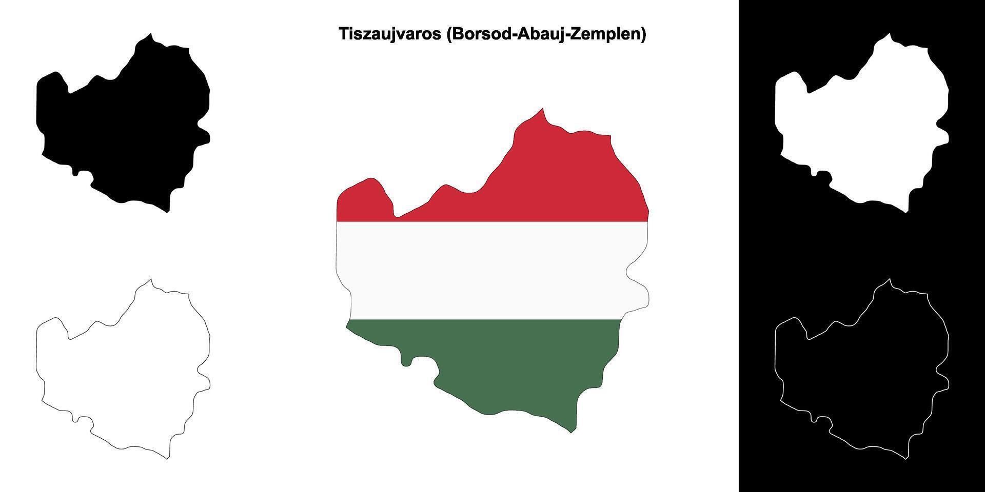 Tiszaujvaros district outline map set vector