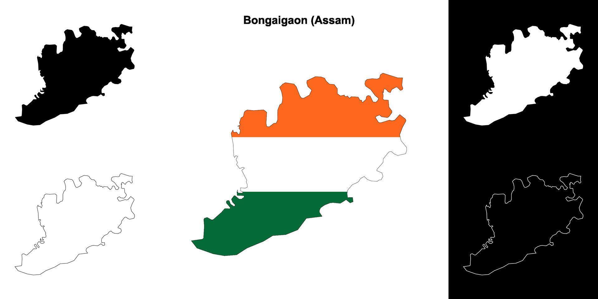 Bongaigaon district, Assam blank outline map set vector