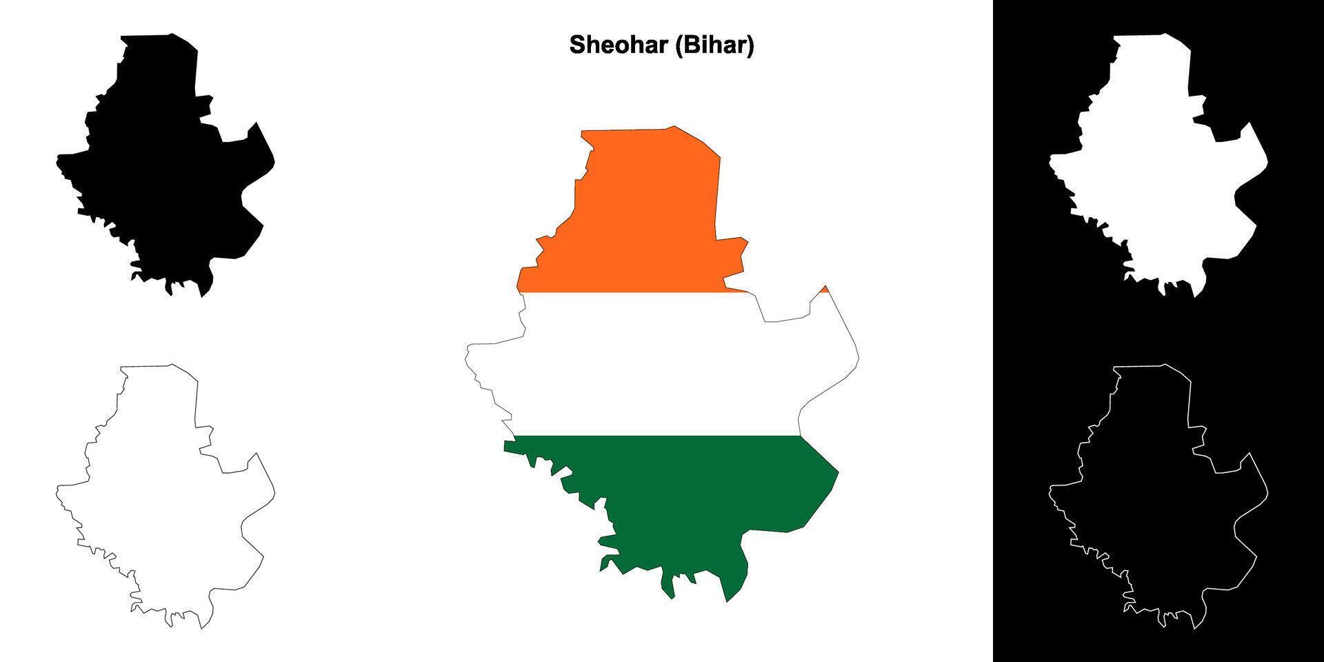 Sheohar district, Bihar blank outline map set vector