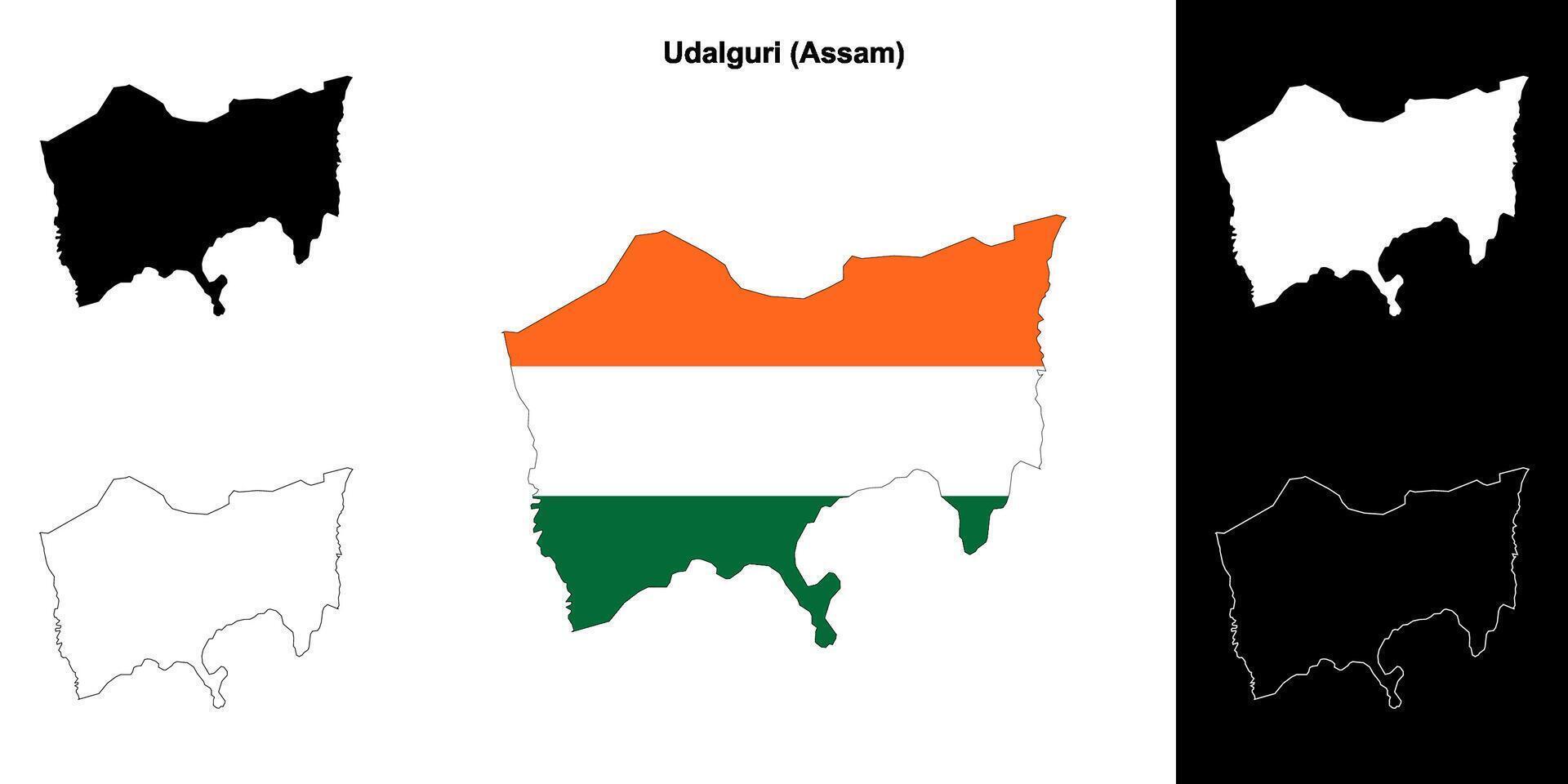 Udalguri district, Assam blank outline map set vector