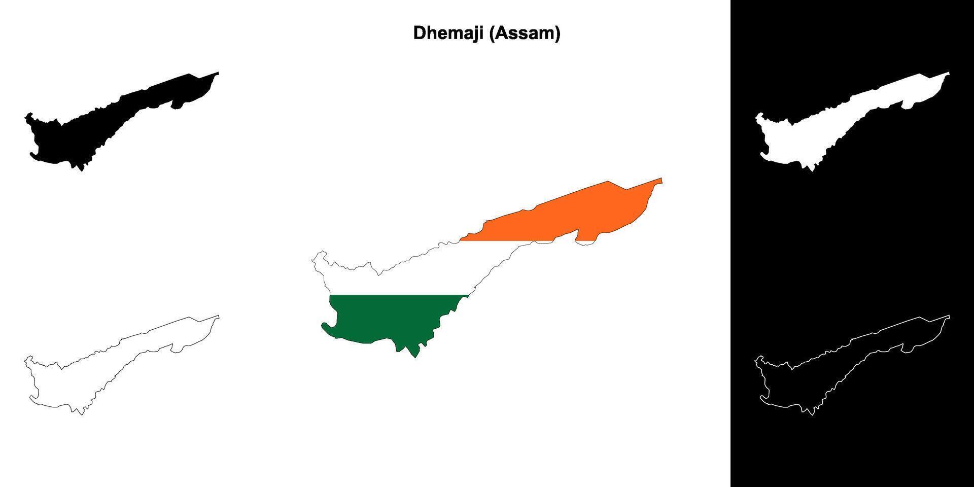 Dhemaji district, Assam blank outline map set vector