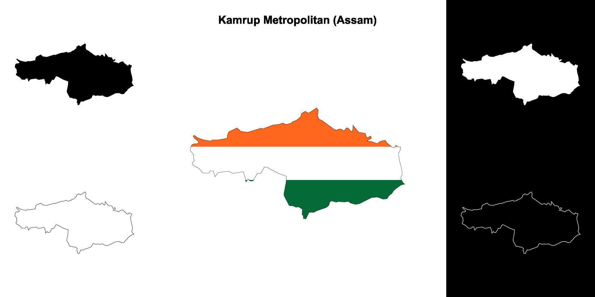 Kamrup Metropolitan district, Assam blank outline map set vector