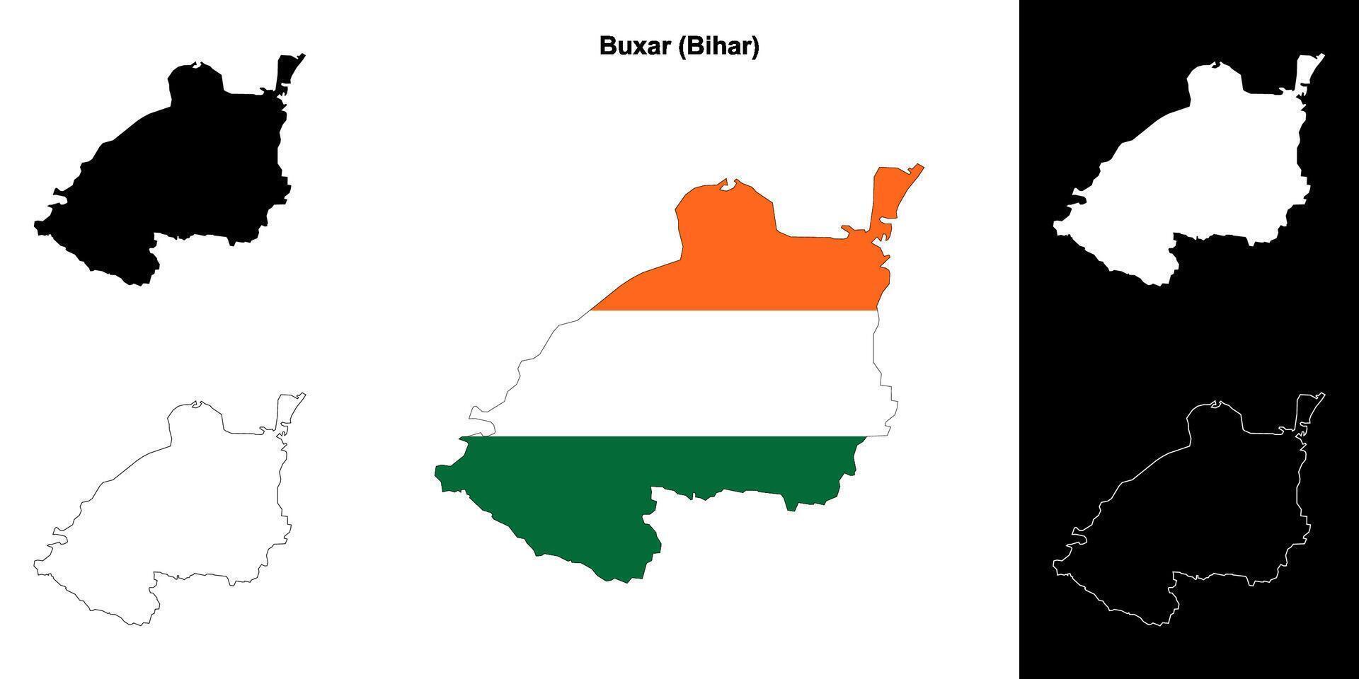 Buxar district, Bihar blank outline map set vector