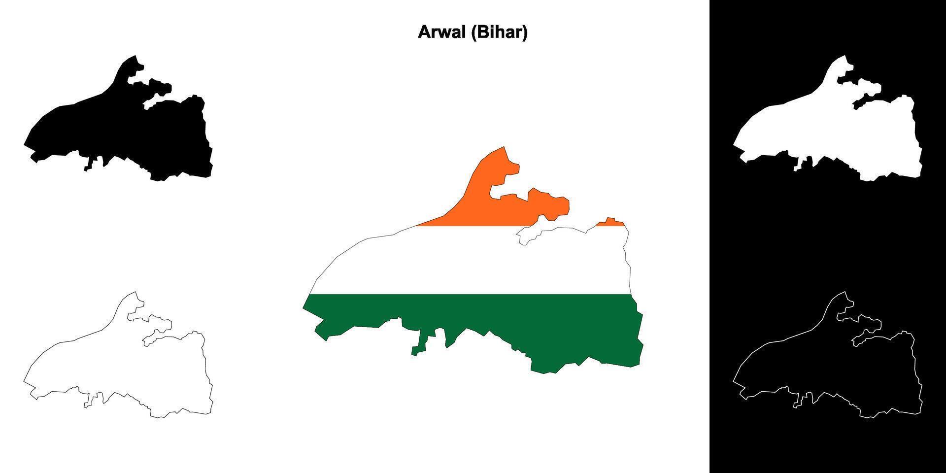 Arwal district, Bihar blank outline map set vector