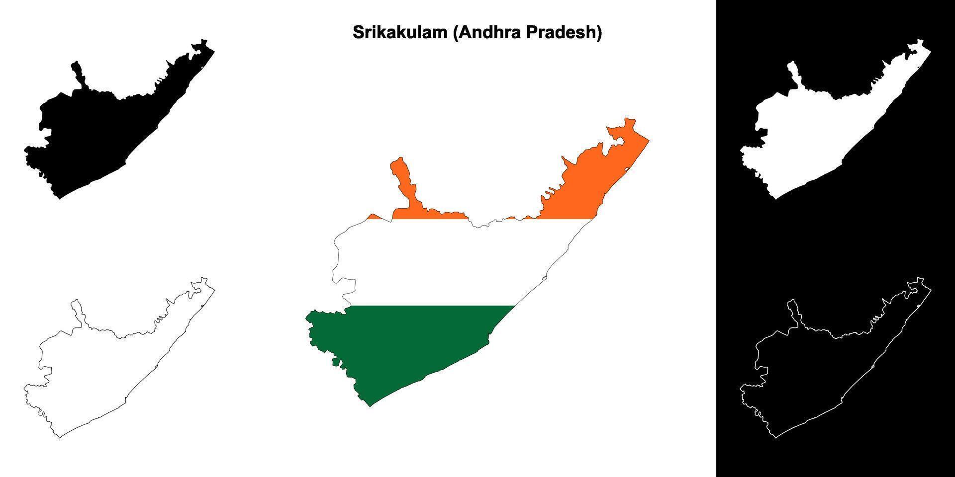 Srikakulam district, Andhra Pradesh blank outline map set vector