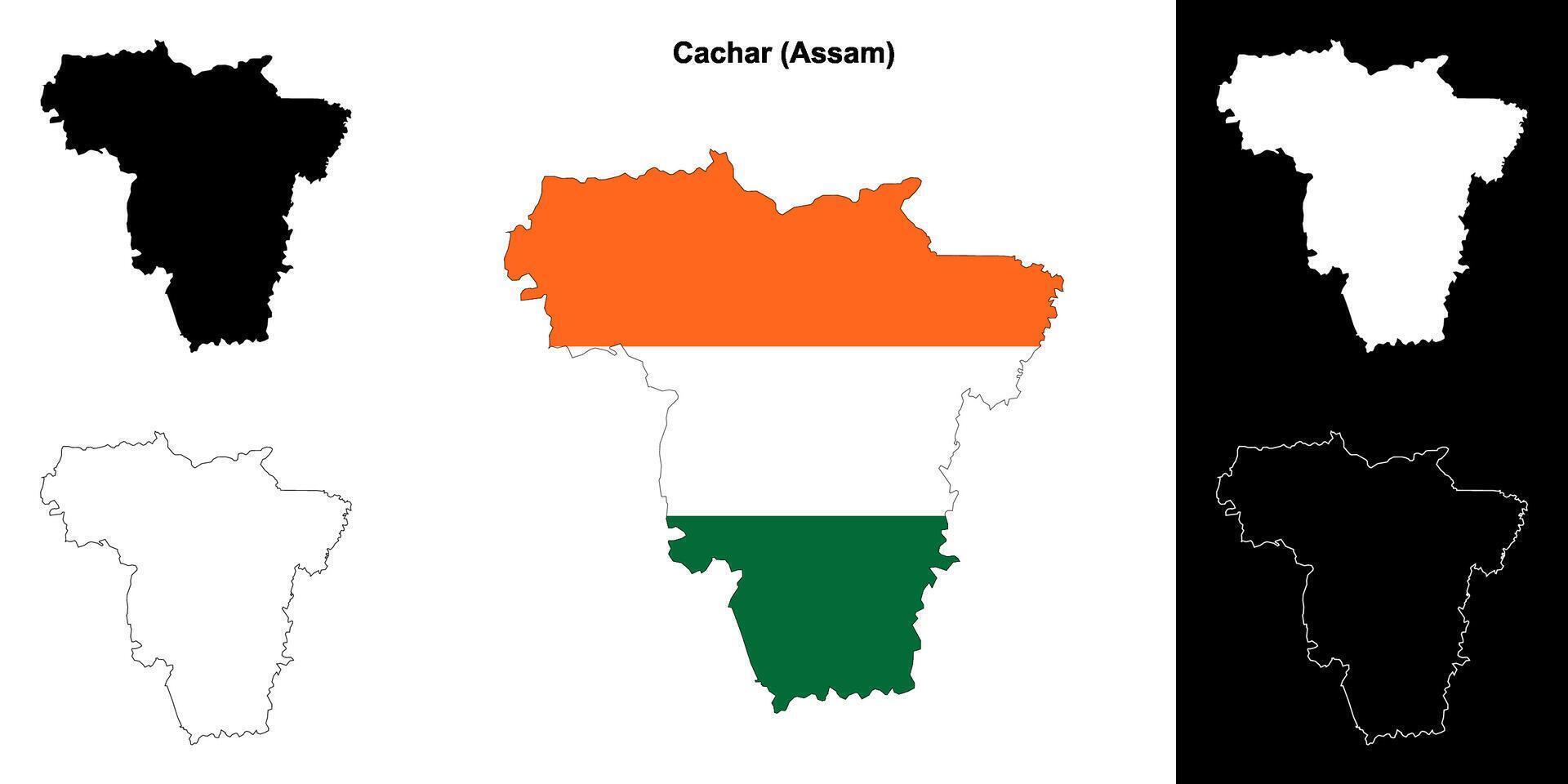 Cachar district, Assam blank outline map set vector