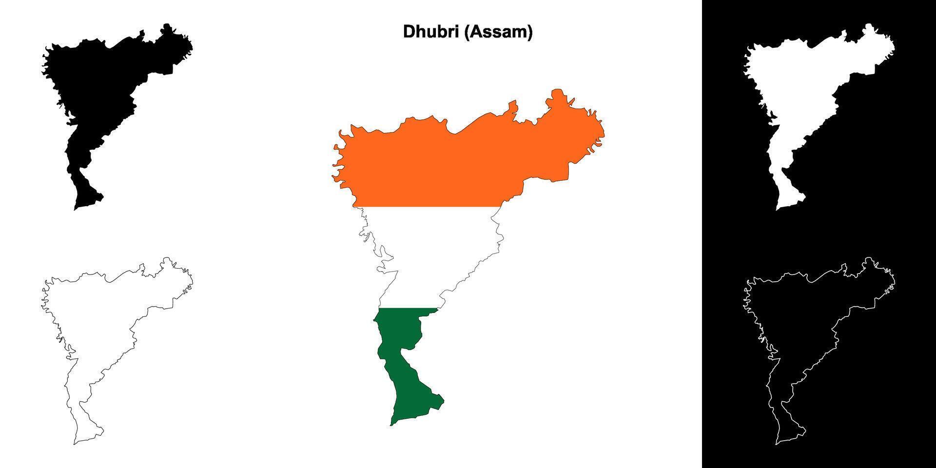 Dhubri district, Assam blank outline map set vector
