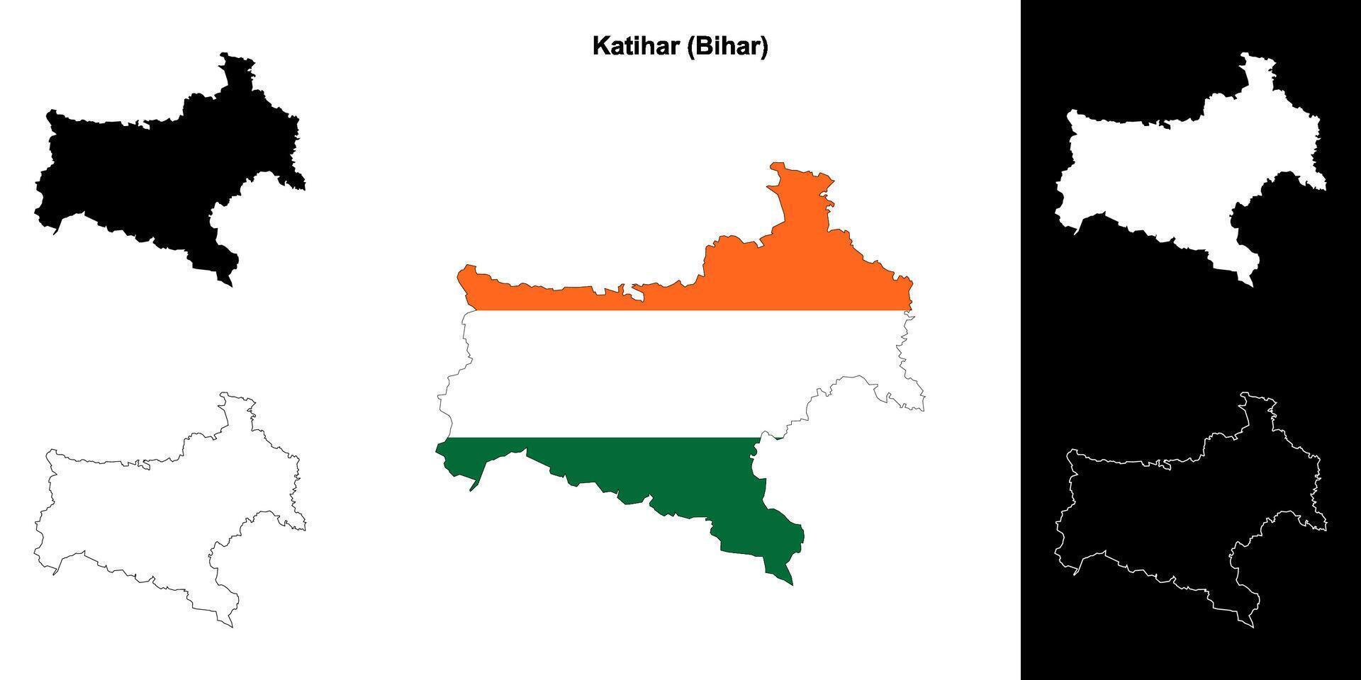 Katihar district, Bihar blank outline map set vector