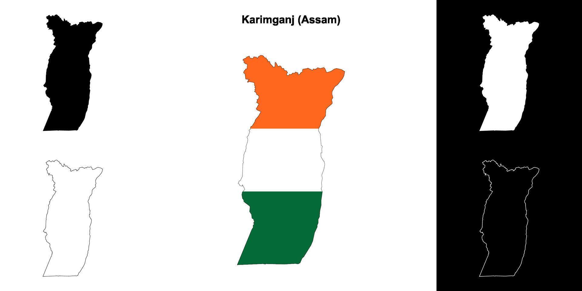 Karimganj district, Assam blank outline map set vector