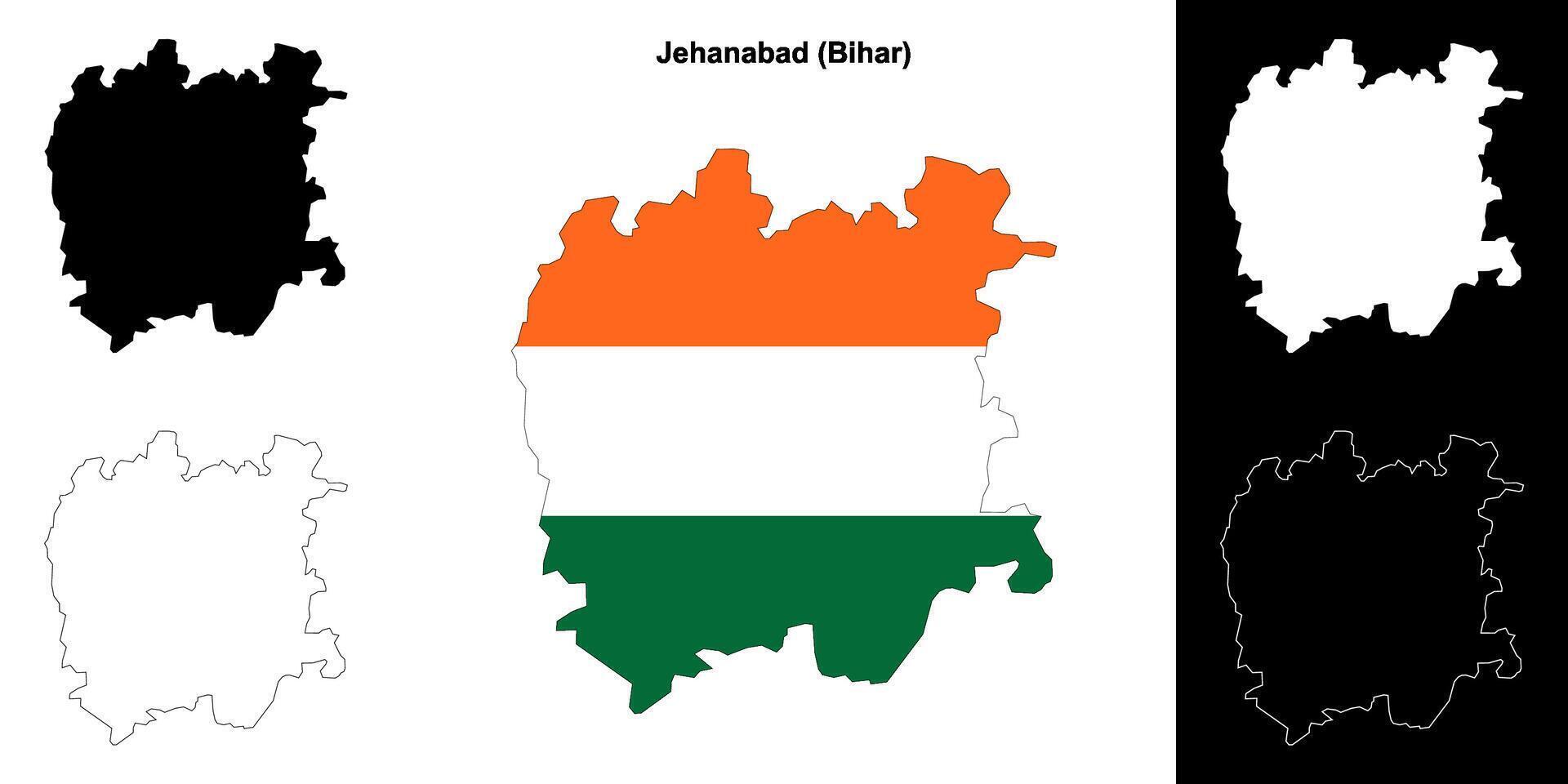 Jehanabad district, Bihar blank outline map set vector