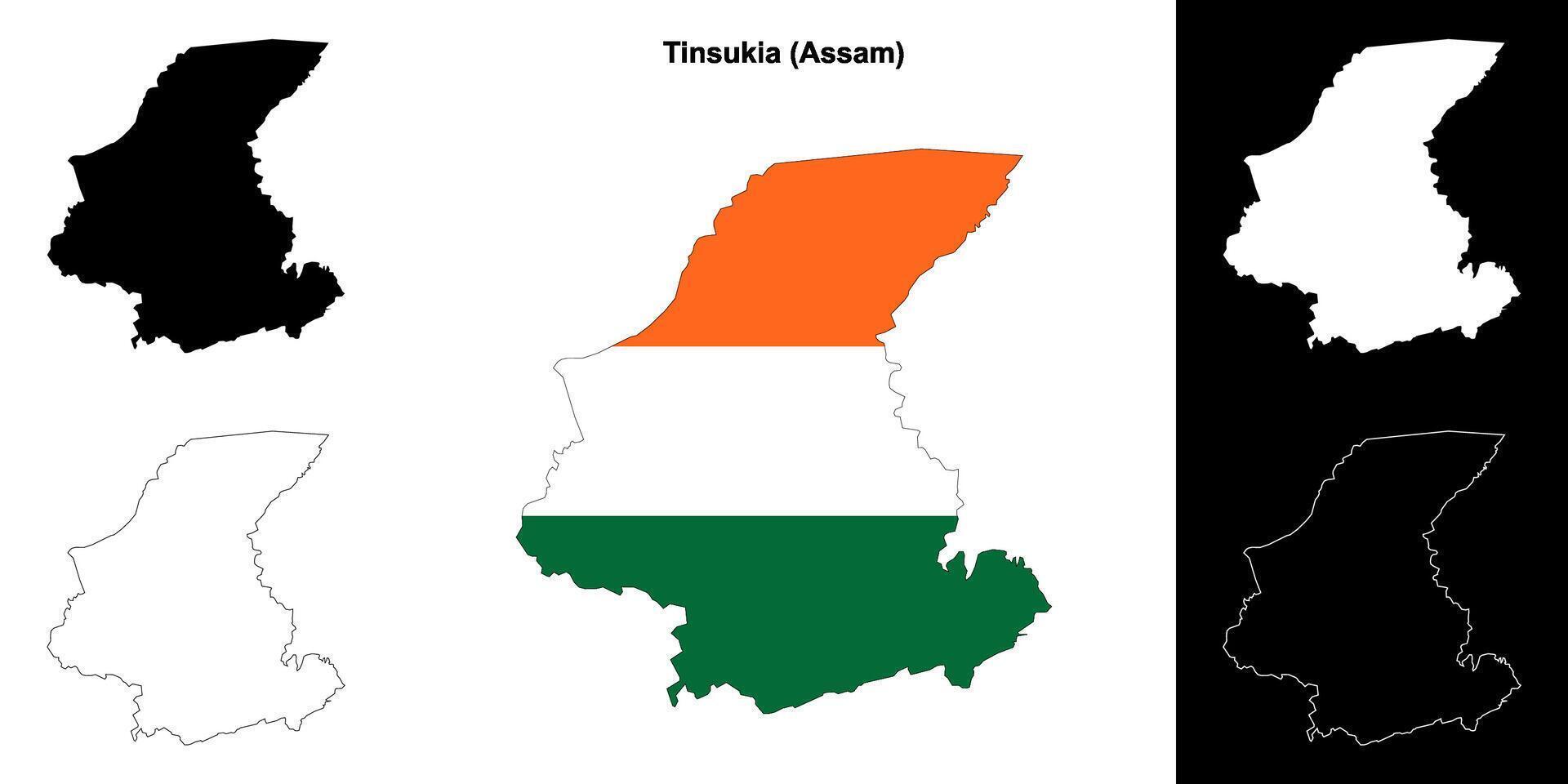 Tinsukia district, Assam blank outline map set vector