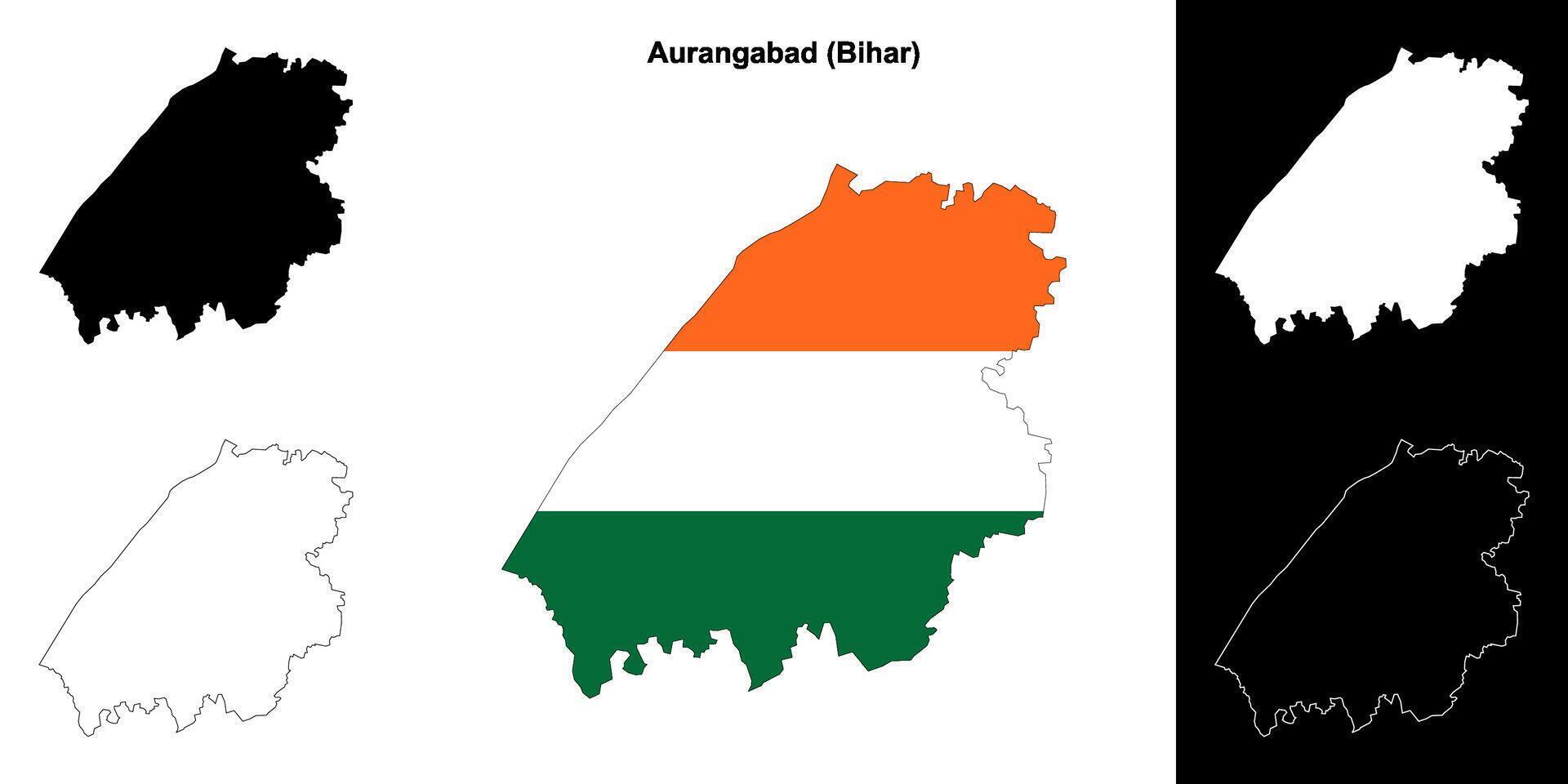 Aurangabad district, Bihar blank outline map set vector