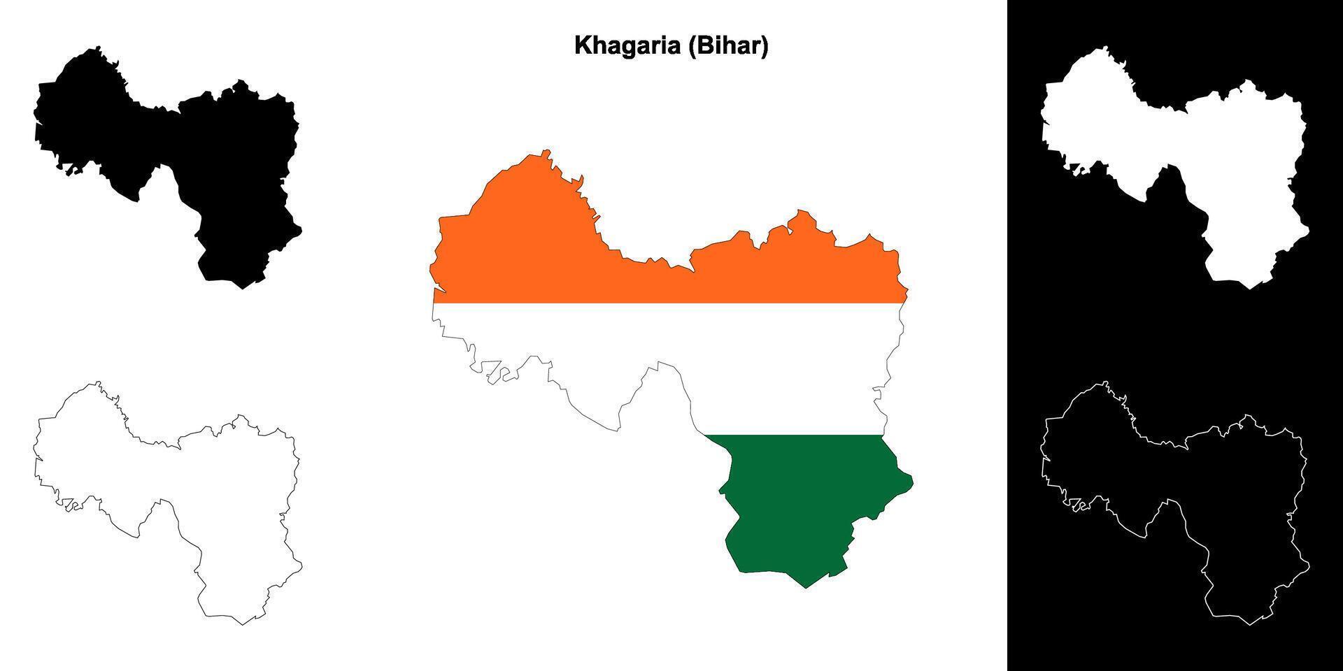 Khagaria district, Bihar blank outline map set vector