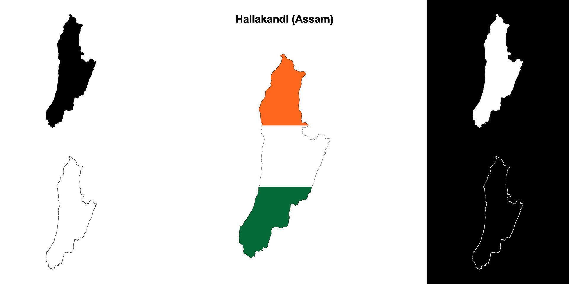 Hailakandi district, Assam blank outline map set vector