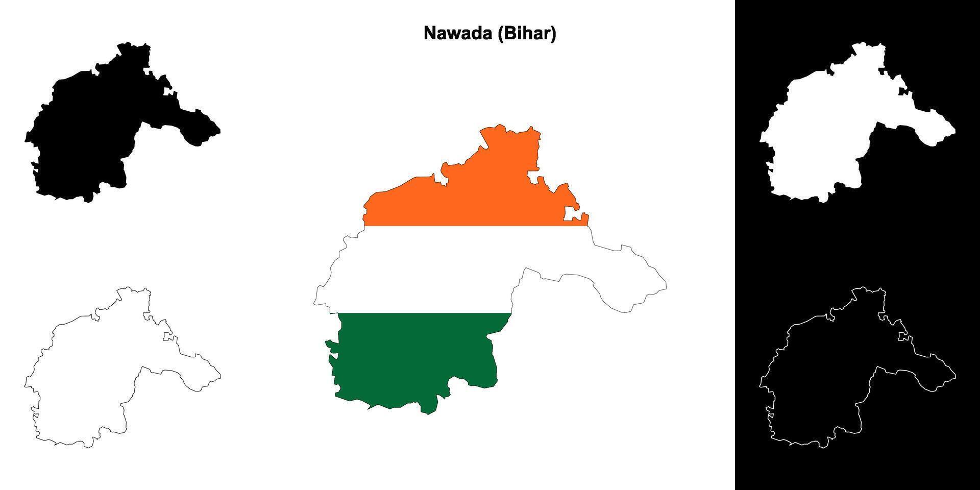 Nawada district, Bihar blank outline map set vector