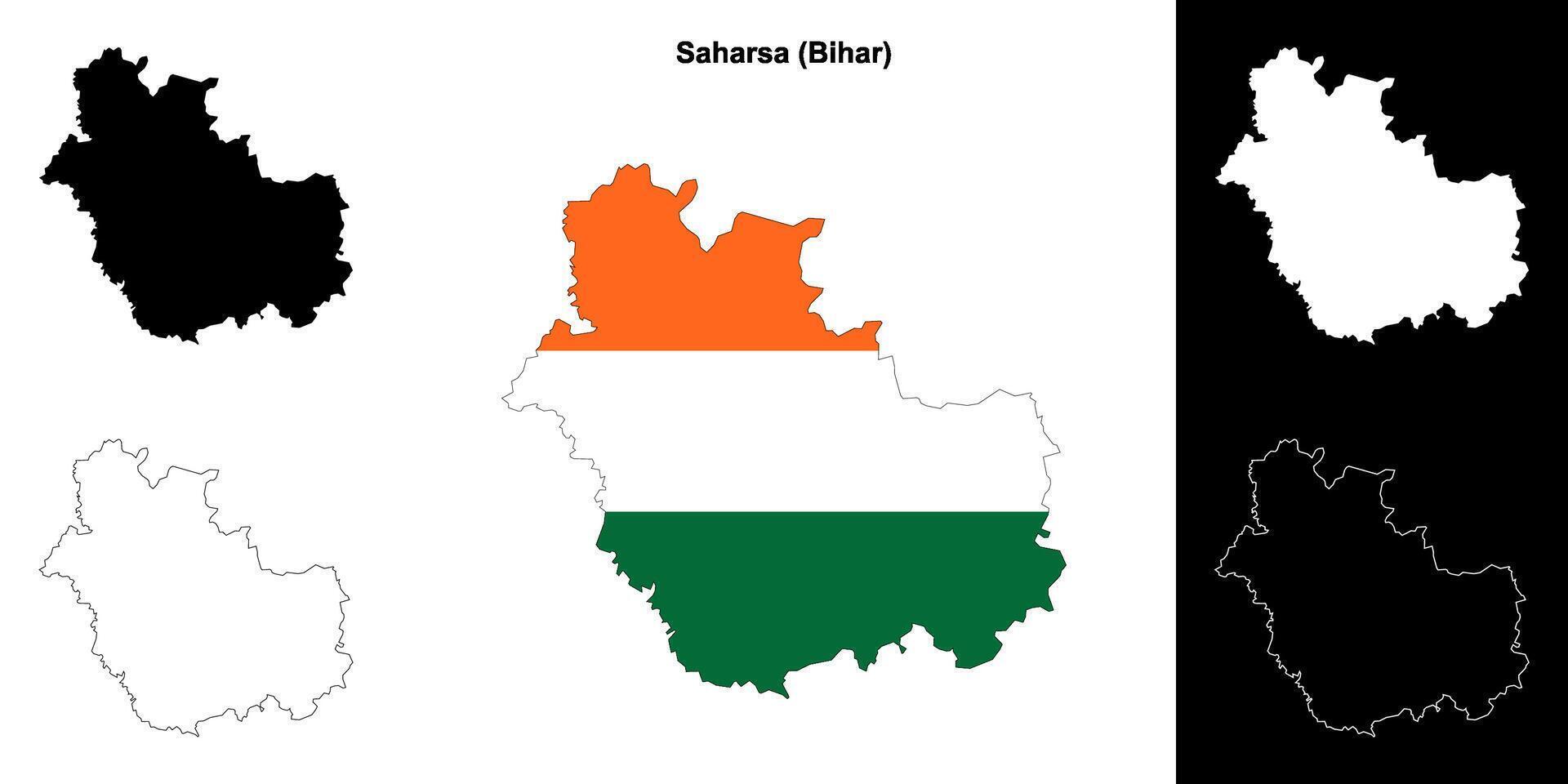 Saharsa district, Bihar blank outline map set vector