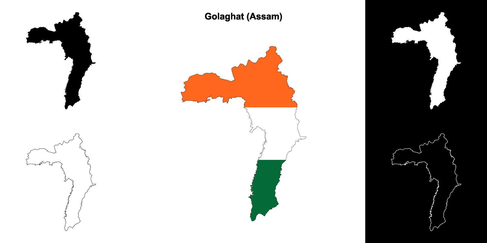 Golaghat district, Assam blank outline map set vector