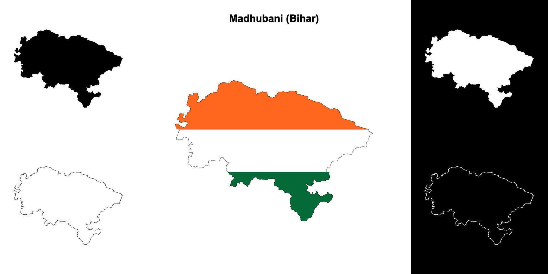 Madhubani district, Bihar blank outline map set vector