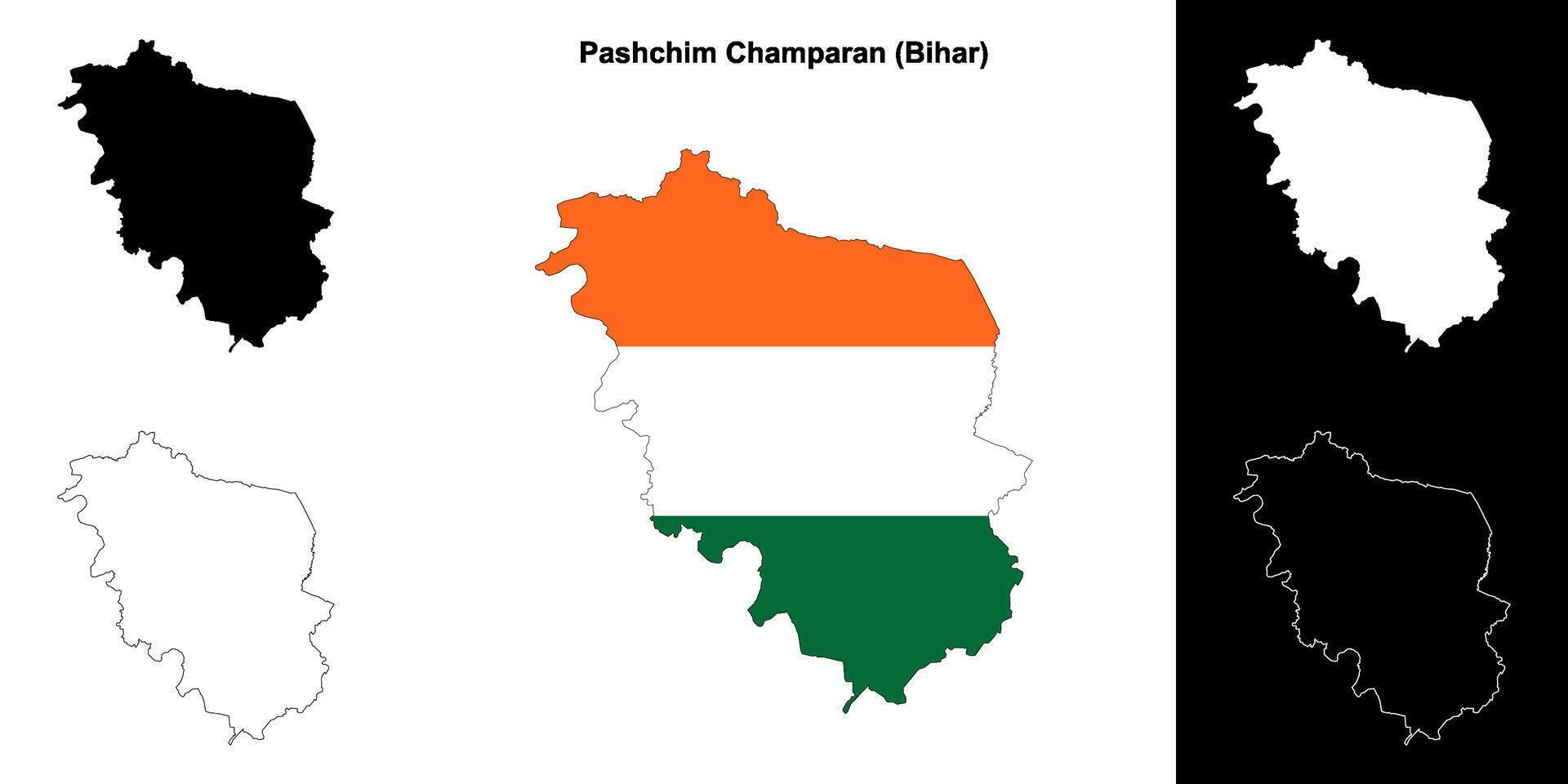 Pashchim Champaran district, Bihar blank outline map set vector